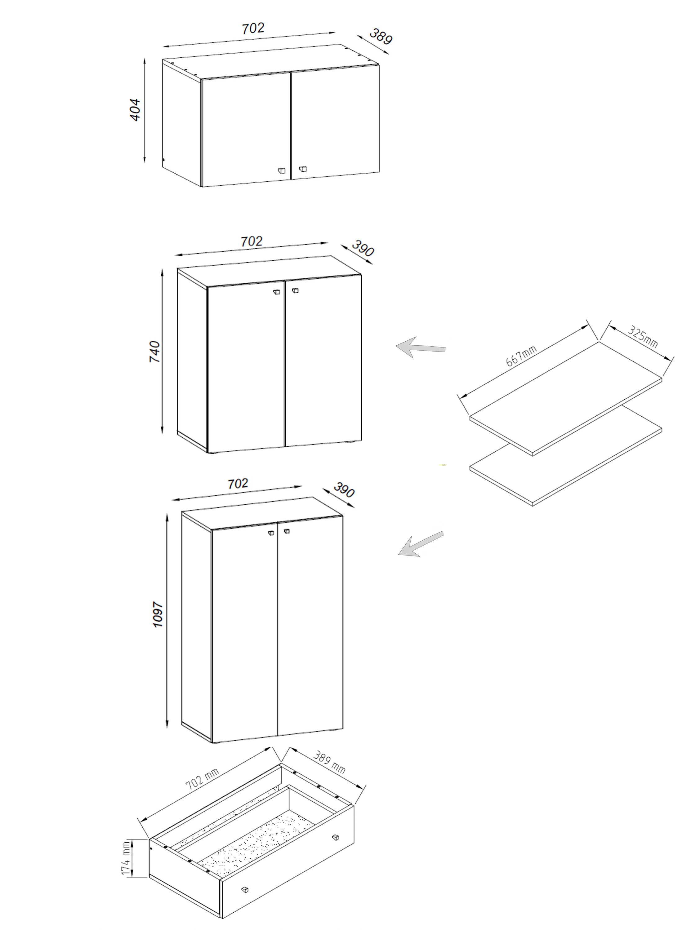 VCM Schuhschrank »Lona«, Schuhschrank, Allzweckschrank | Maße: H. 240 x B. 70 x T. 39 cm | Aufsatz mit 2 Türen