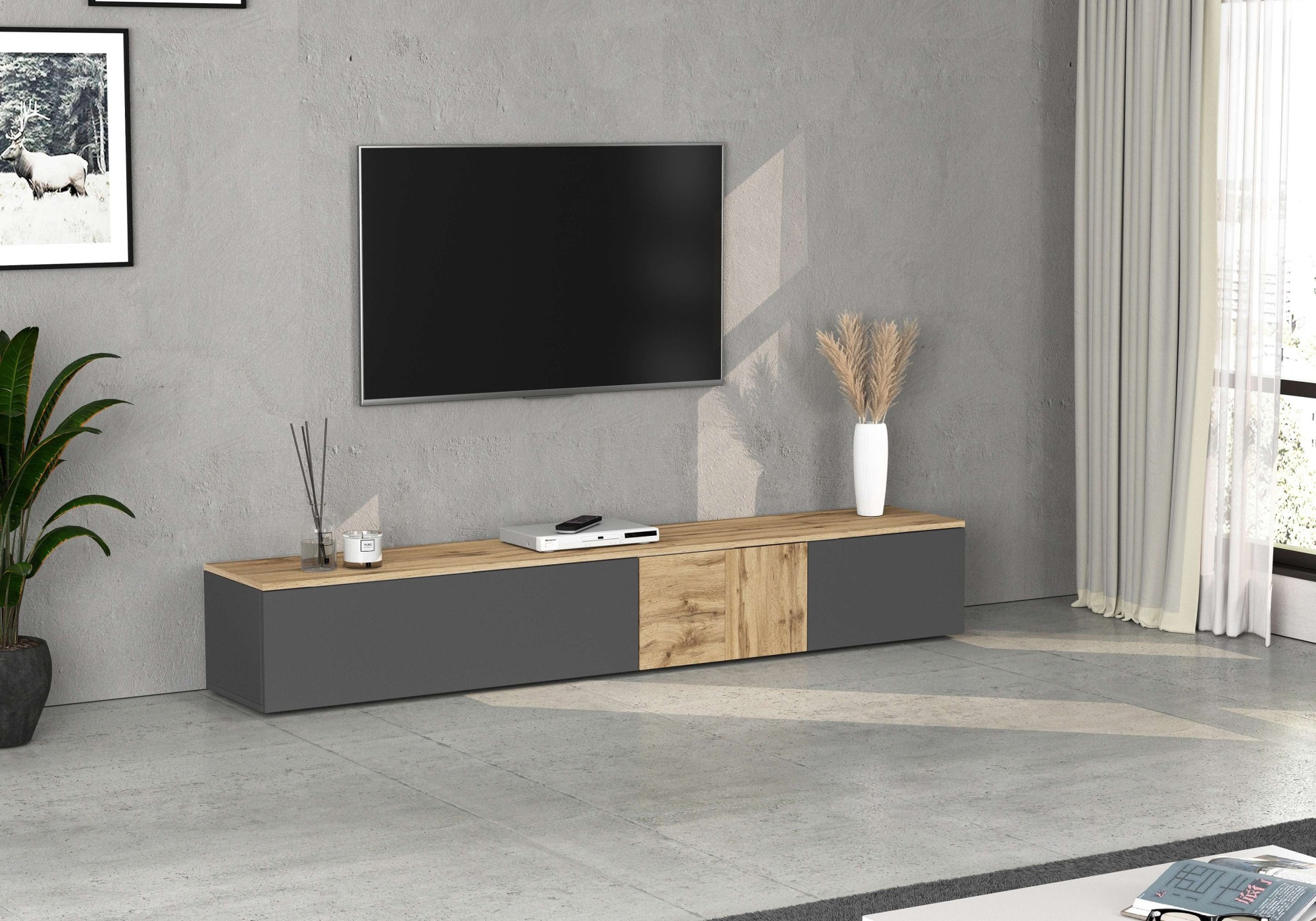 OTTO home Lowboard »ISEO, TV-Kommode,TV-Möbel,TV-Bank, 3 Fächer, Breite 210 cm« 1 Stk. tlg. stehend/hängend, 1 Klappe, 2 Türen, 3 Fächer, Breite 210 cm