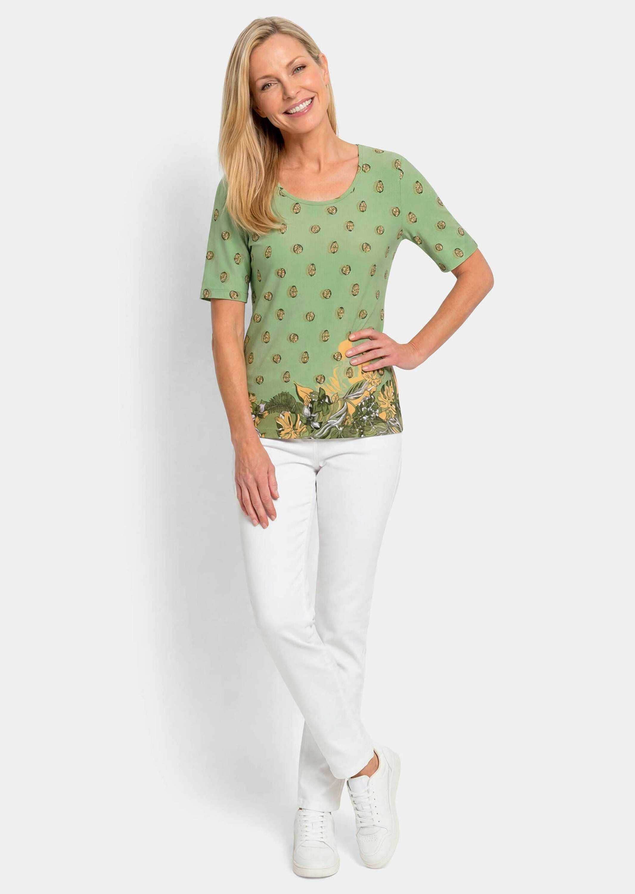 GOLDNER Kurzarmshirt »Viskoseshirt mit Blüten- und Blätter-Print« stretchbequemer Viskosejersey