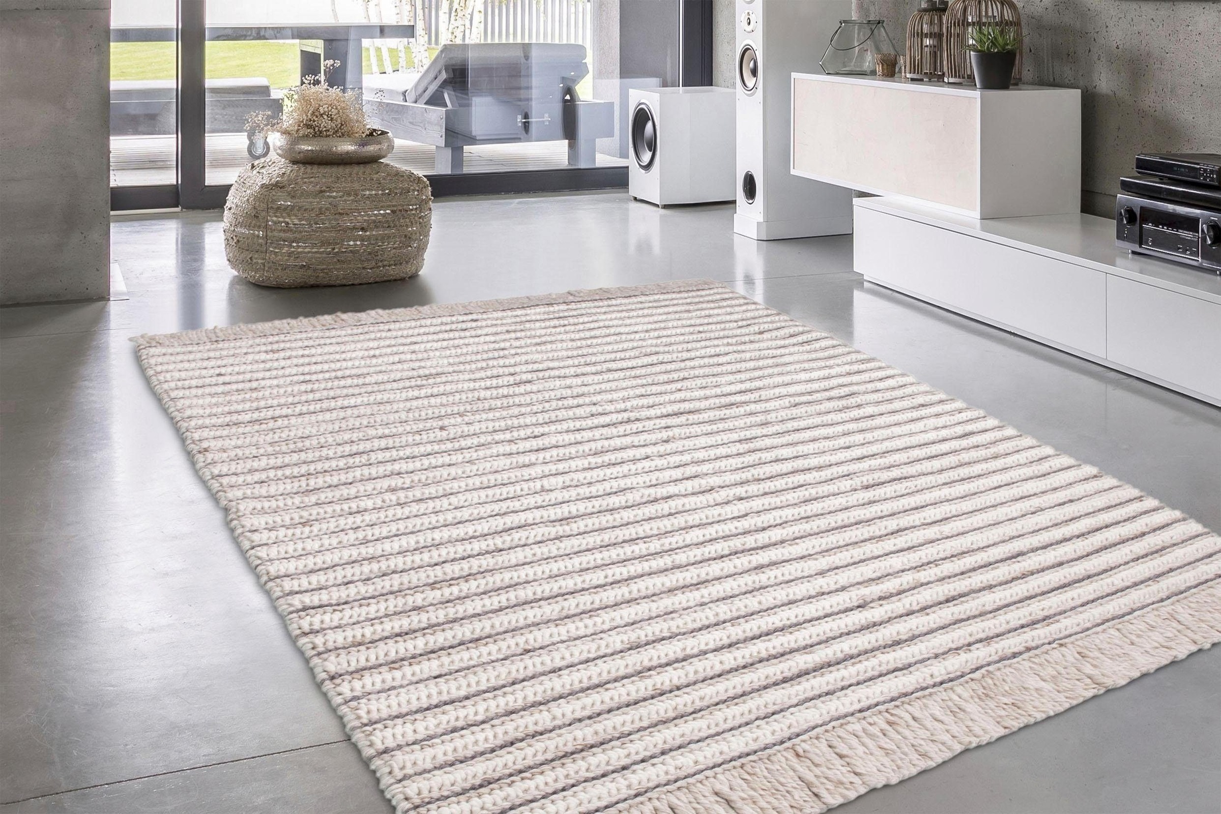 calo-deluxe Teppich »Bature 305«, rechteckig, 10 mm Höhe, Wolle und Viskose mit Fransen, Wohnzimmer