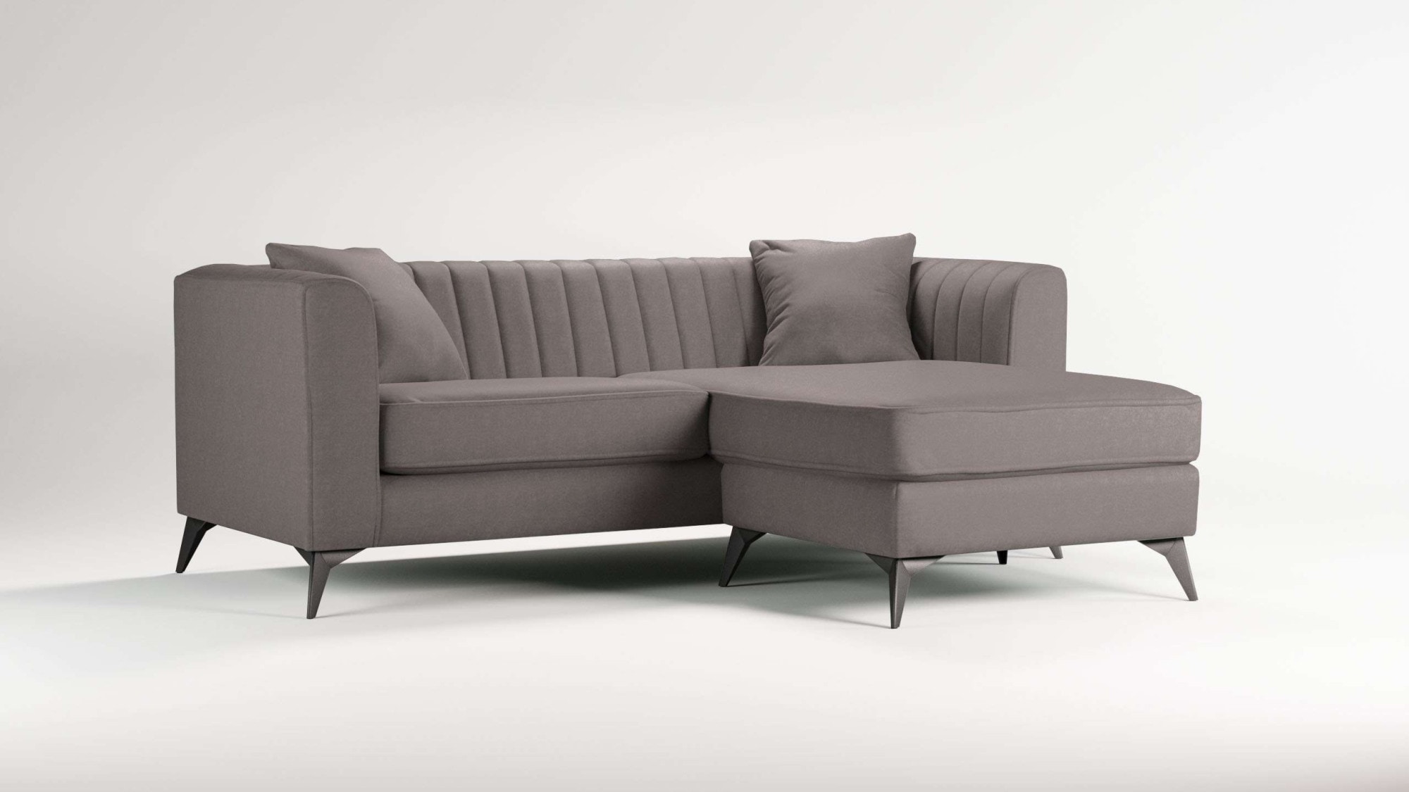Places of Style Ecksofa »MATTHEW L-Form ideal für kleine Räume, Maße B/T/H: 201/162/74 cm«, elegantes Designsofa, feine Steppung im Rücken, incl. Zierkissen
