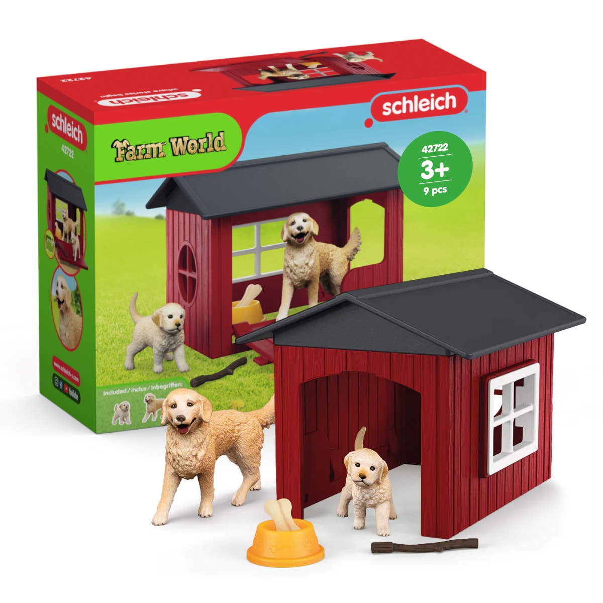Schleich® Spielwelt »FARM WORLD, Hundehütte mit Goldenretrievern  (42722)«