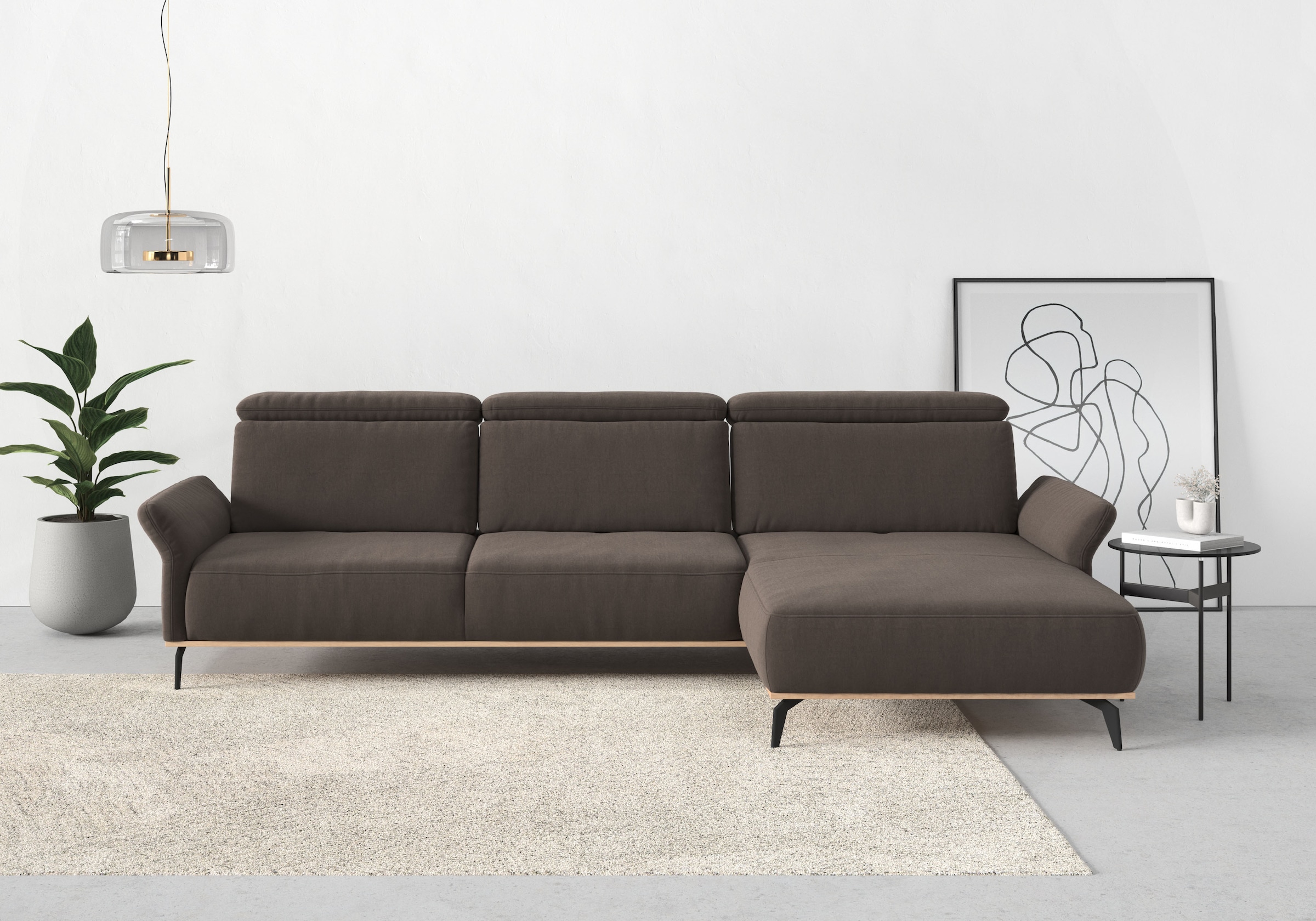 Places of Style Ecksofa »Fjord L-Form«, massiv, wahlweise mit Armlehnfunktion, Kopf- Sitztiefenverstellung