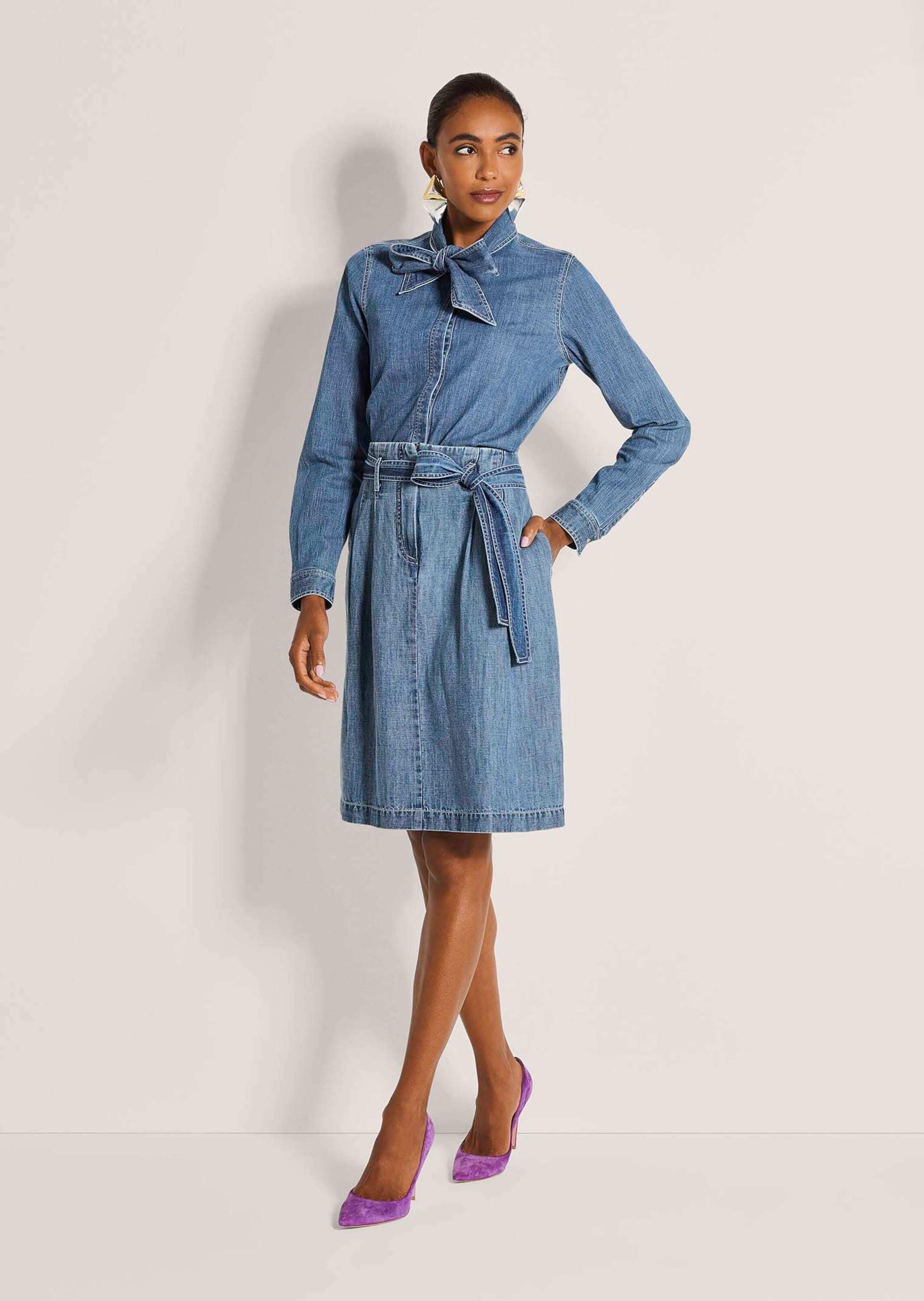 MADELEINE Regular-fit-Jeans »Jeansrock Baumwollrock mit Bundfalten« Jeansrock mit Bindegürtel