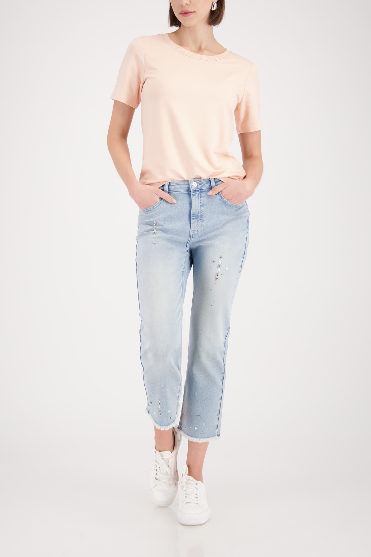 Monari Rundhalsshirt »Shirt Kette« mit Glitzerkante
