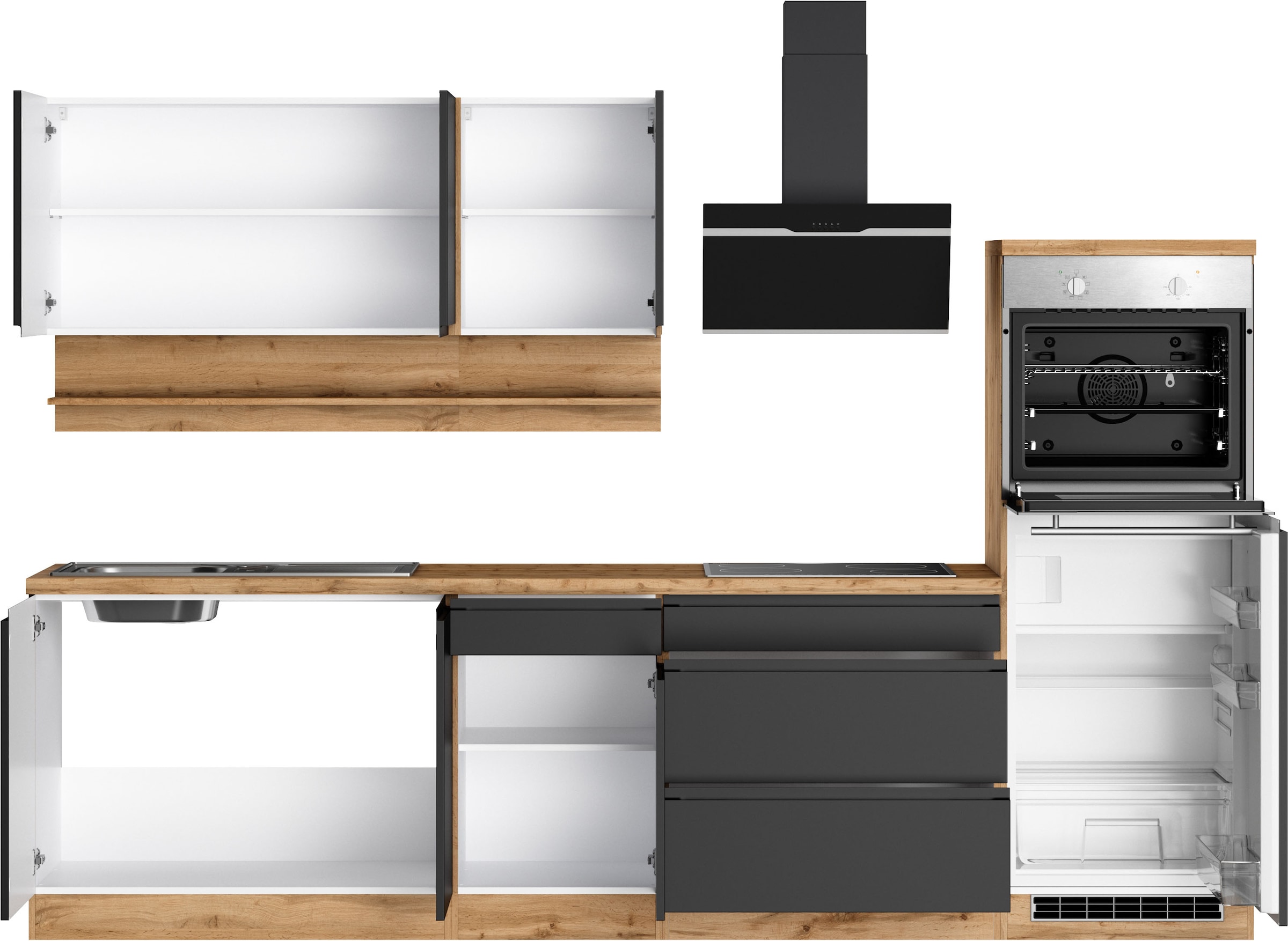 KOCHSTATION Küchenzeile »KS-Virginia,neu in verbesserter Ausführung« Arbeitsplatte 38 mm stark, Stauraum, Softclose,  Breite 290, Soft-Close-Funktion, ohne E-Geräte