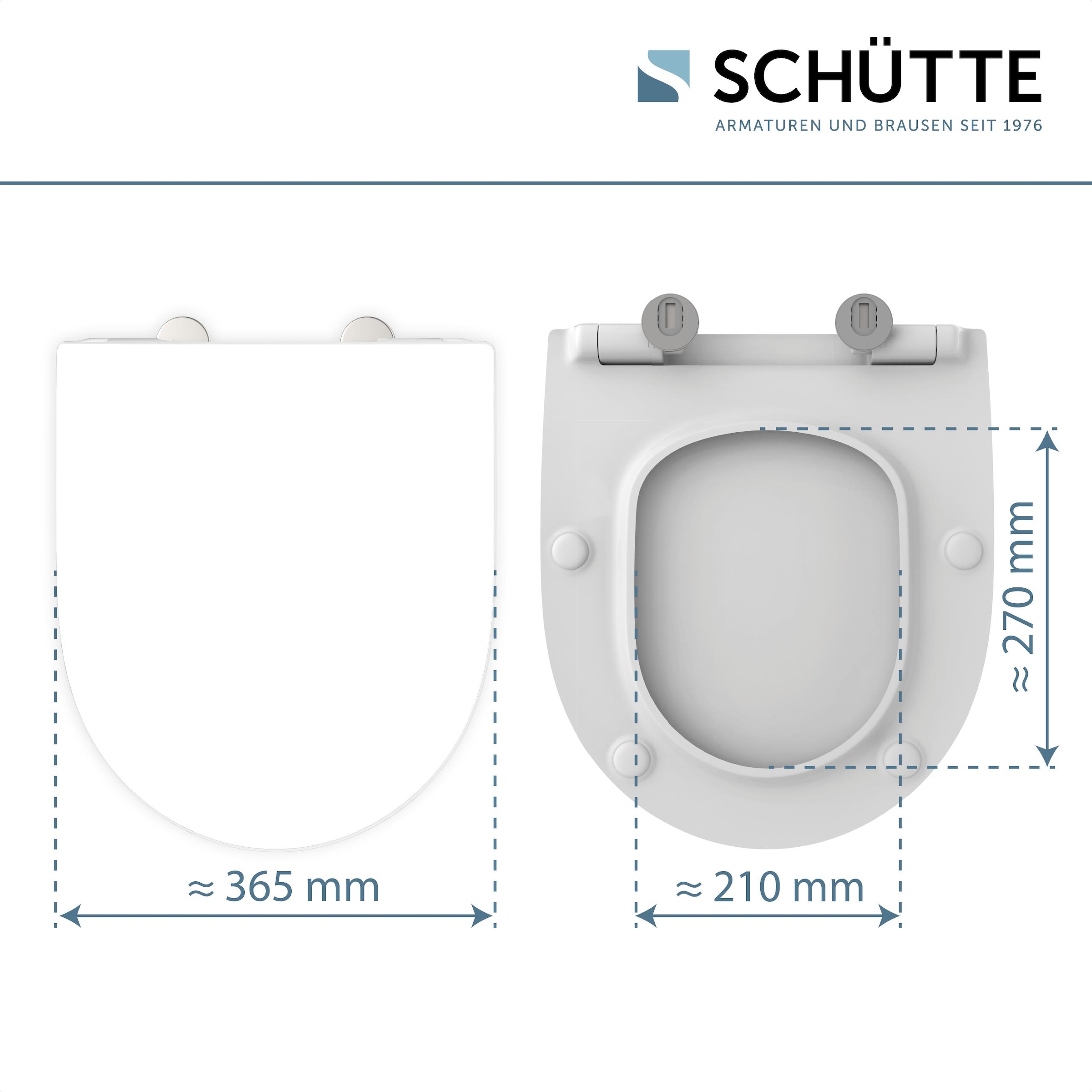 Schütte WC-Sitz »Duroplast, WHITE D-Form PRO 6«, (WC-Sitz, Befestigungsmaterial, Montageanleitung), mit Absenkautomatik und Schnellverschluss