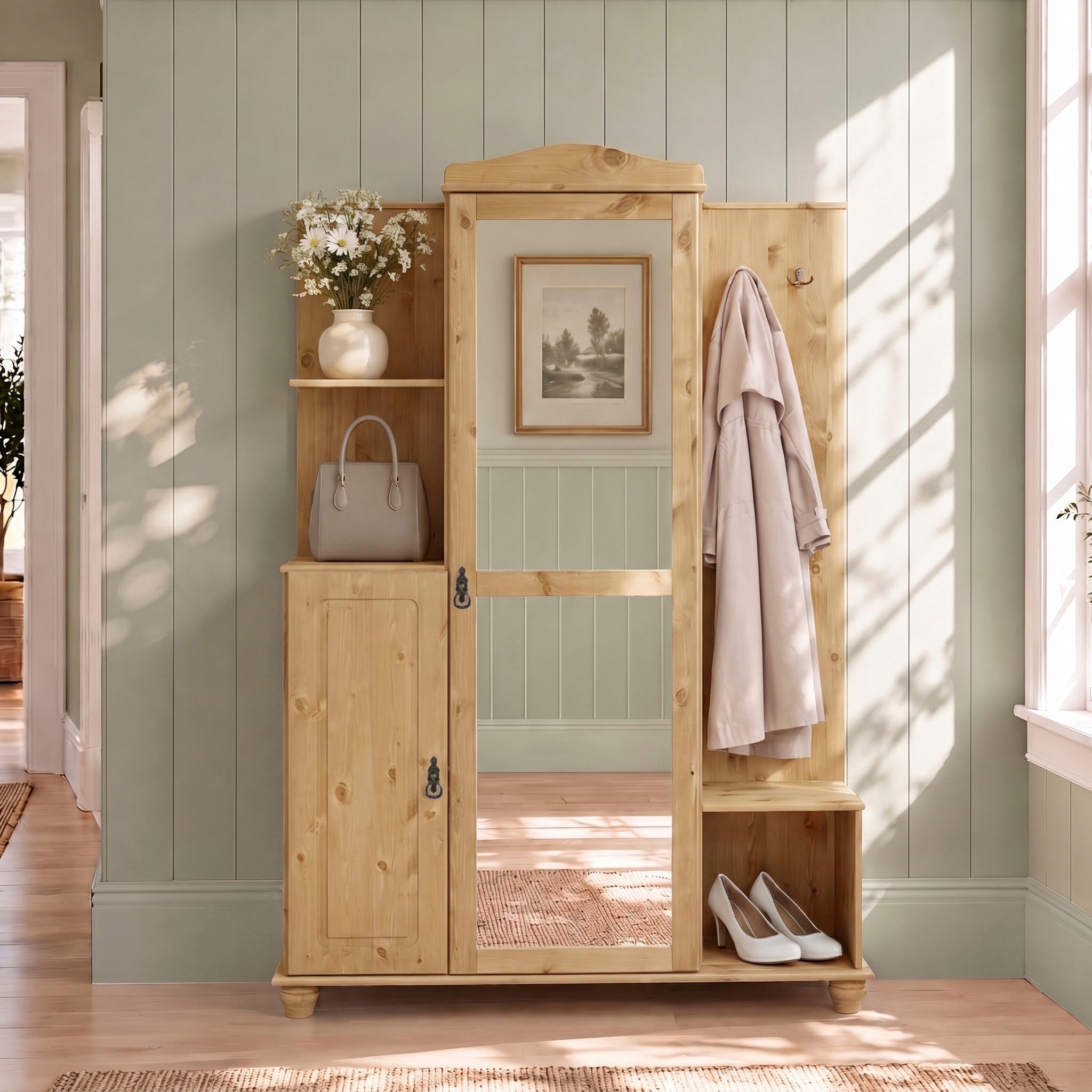 OTTO home Kompaktgarderobe »Finca« aus massivem Kiefernholz, mit vielen Stauraummöglichkeiten