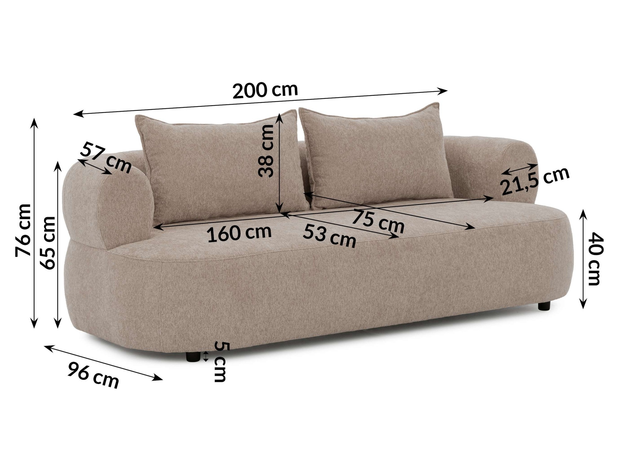 Home affaire 3-Sitzer »LUSSAC 3-Sitzer Design-Sofa mit Zierkissen, Maße B/T/H: 202/123/78 cm« hoher Sitzkomfort und modernes Design, Sofa ohne Bettfunktion