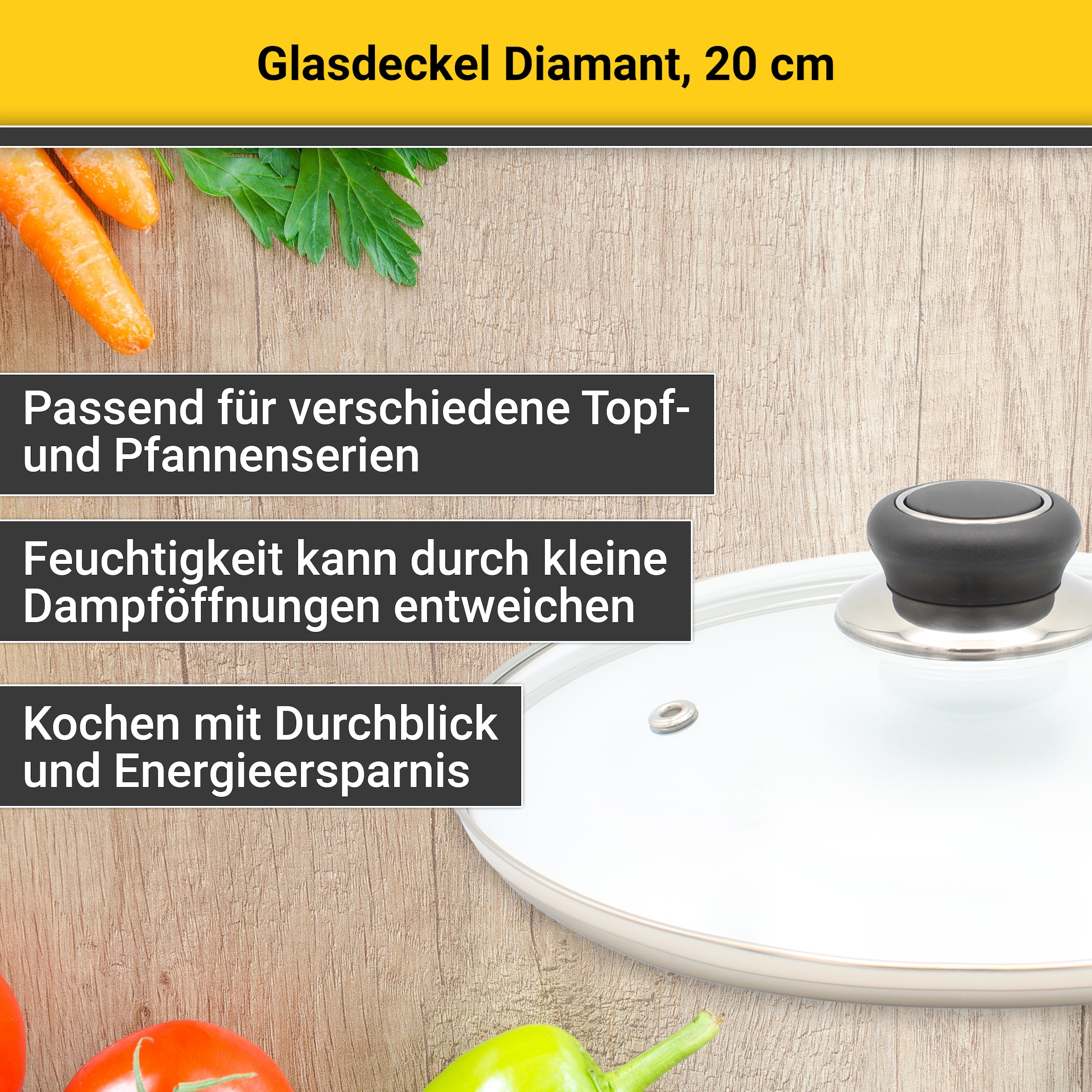 Krüger Deckel »Glasdeckel Diamant mit Kunststoffknopf« hitzebeständig bis 160°C und spülmaschinengeeignet