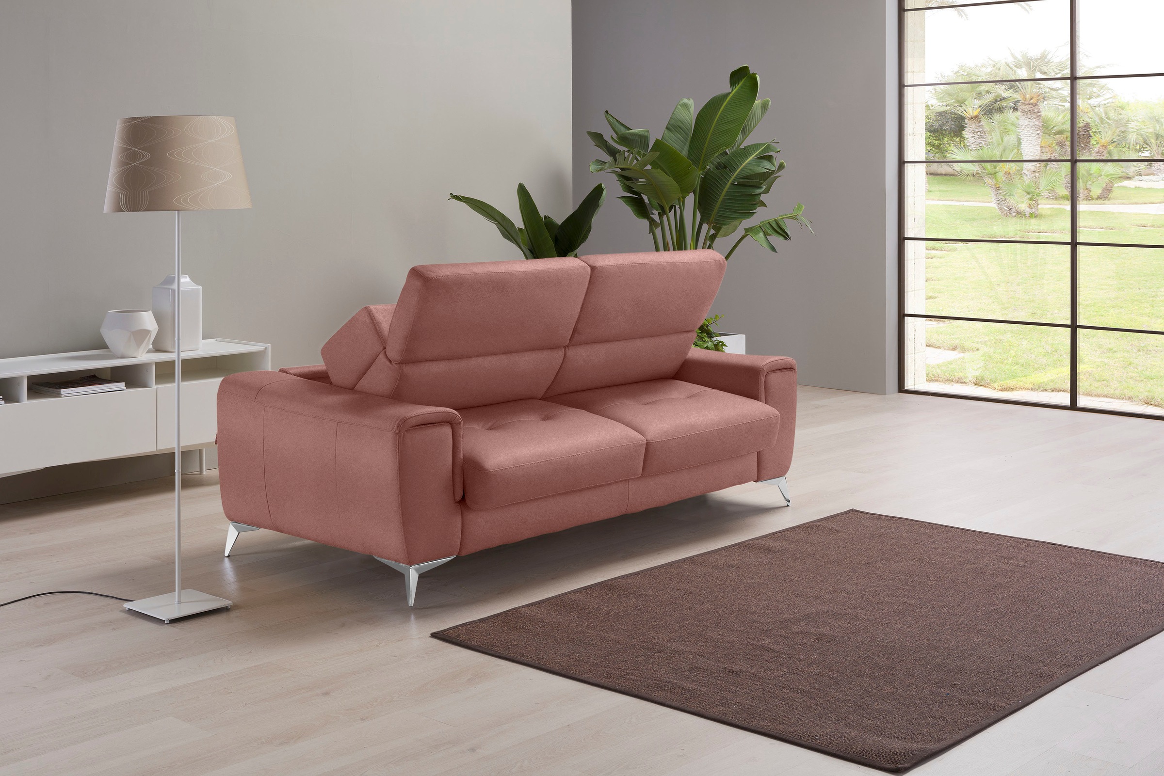 Egoitaliano Schlafsofa »Francine Designsofa, Loungesofa mit Dauerschlaffunktion, Breite 233 cm«, mit Bettfunktion, Luxus-Microfaser BLUSH, cedar wood, Fußfarbe chrom