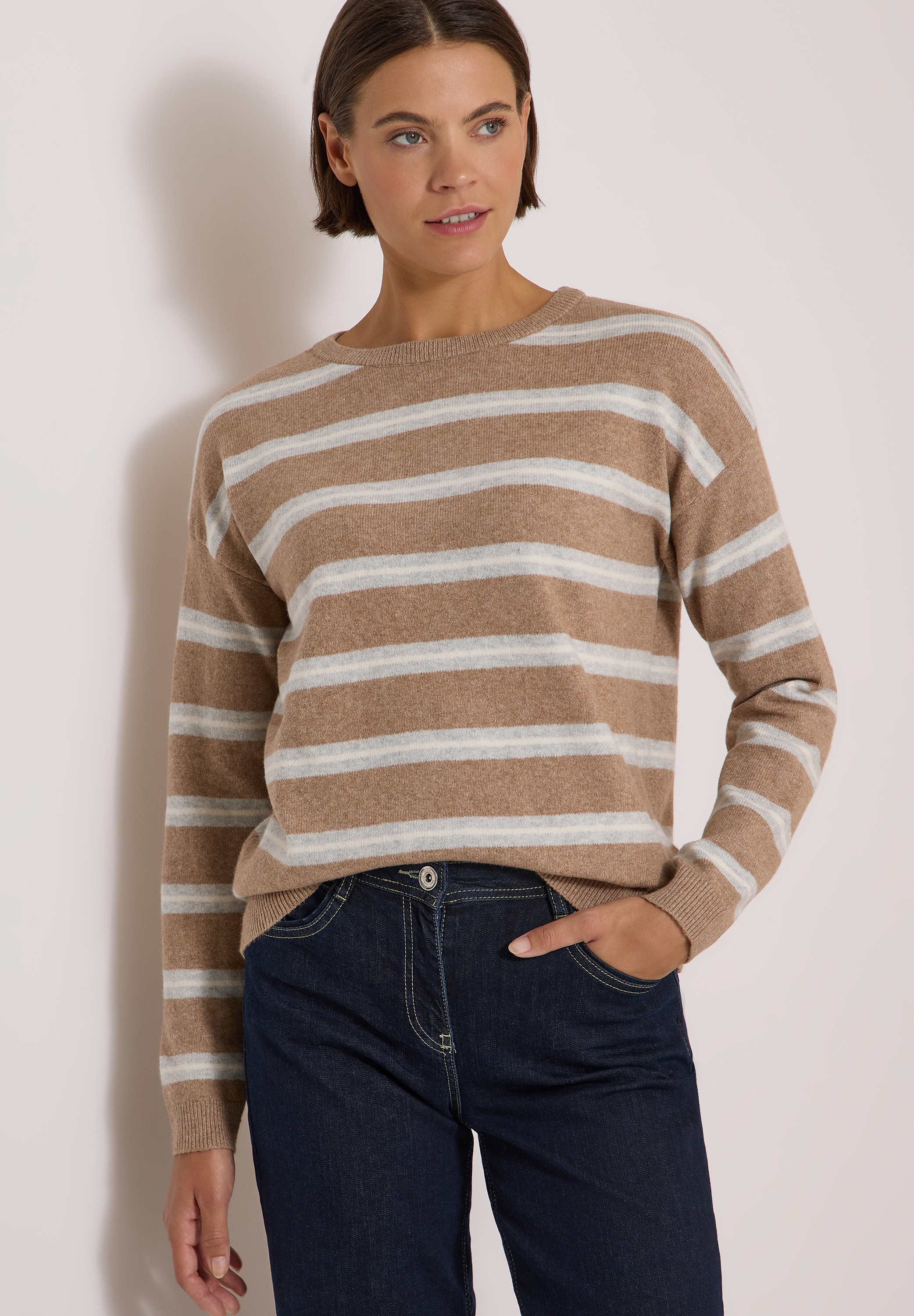 Cecil Strickpullover mit Boat Neck und Streifen