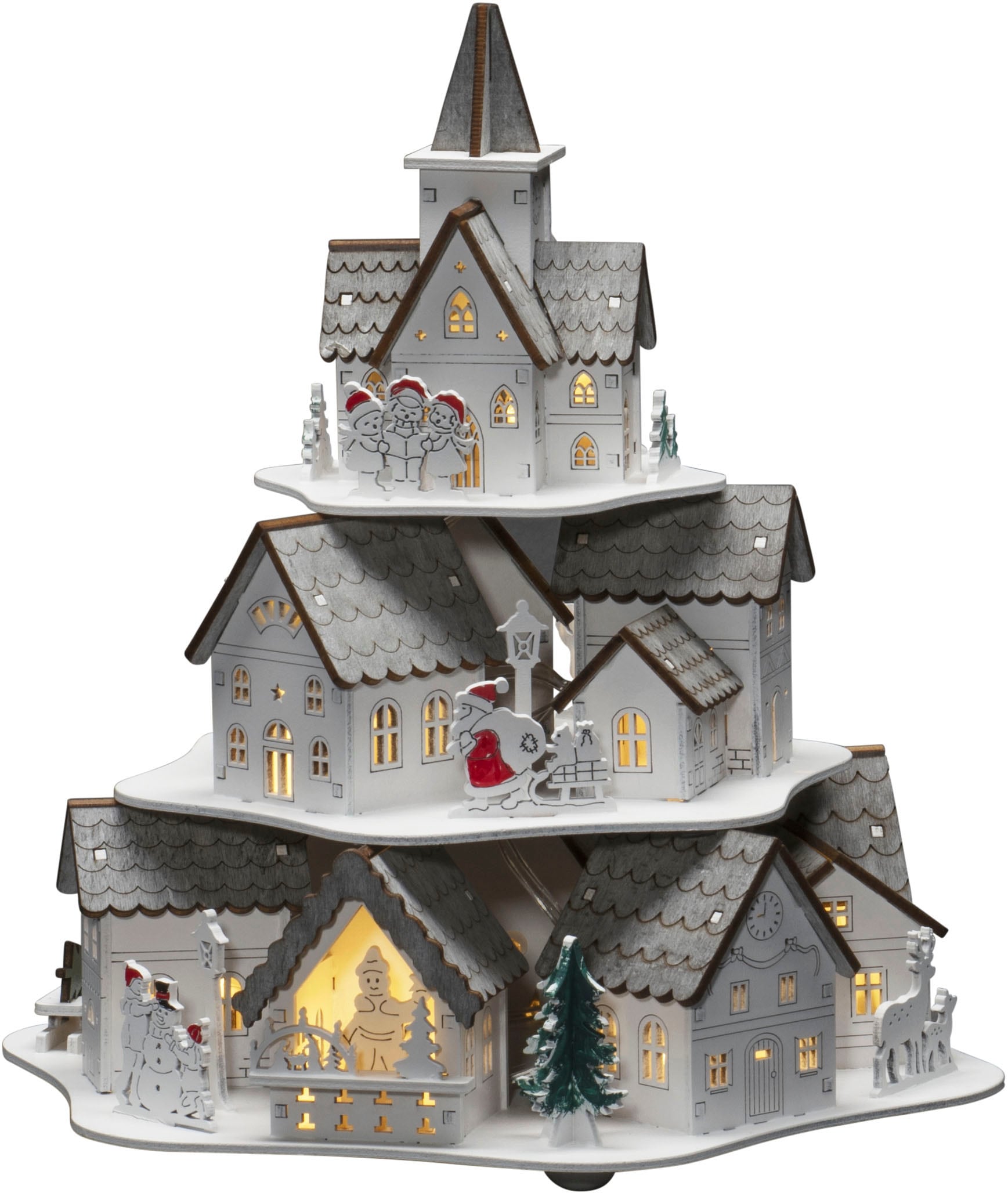 KONSTSMIDE Weihnachtshaus »LED Holzsilhouette Häuser, weiß, 10 warm weiße  Dioden«, wählbare Energieversorgung zwischen USB oder Batteriebetrieb, 6h  Timer im OTTO Online Shop