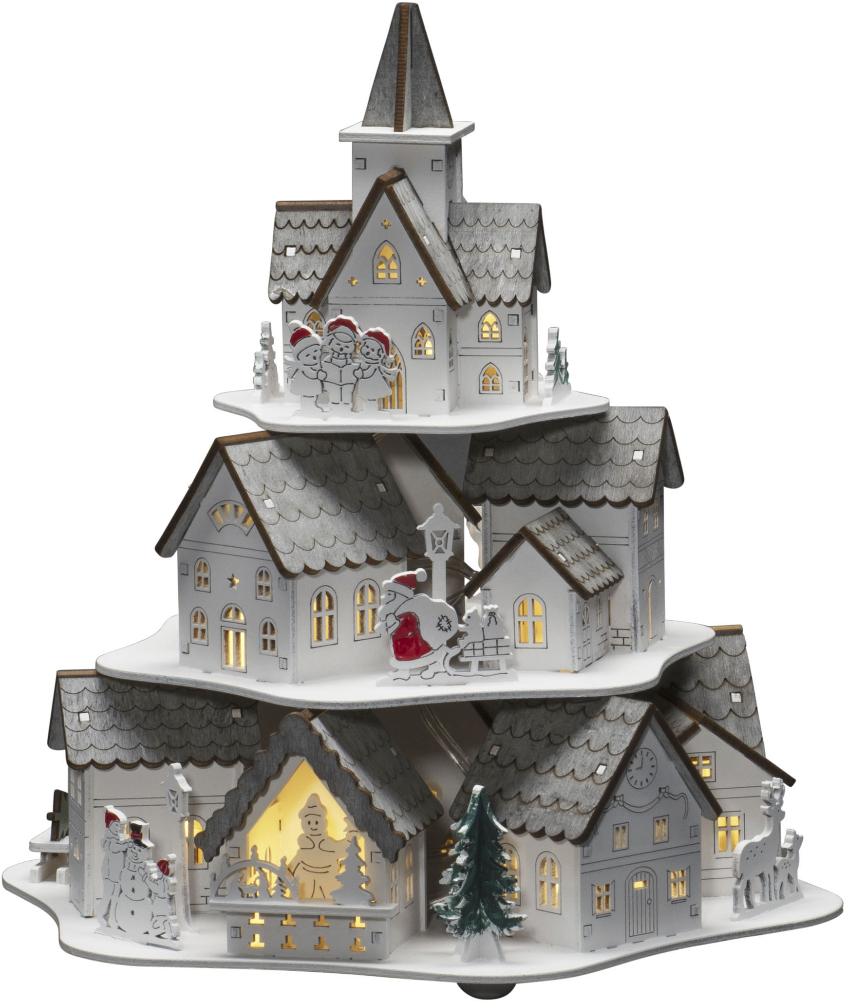 Konstsmide Weihnachtshaus »LED Holzsilhouette Häuser in weiß, Größe B/H/T: 25,5 cm x 27,5 cm x 23 cm