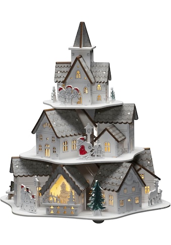 Weihnachtshaus »LED Holzsilhouette Häuser, weiß, 10 warm weiße Dioden«