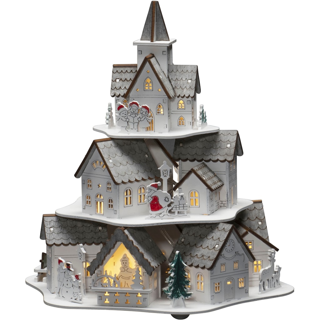 KONSTSMIDE Weihnachtshaus »LED Holzsilhouette Häuser, weiß, 10 warm weiße Dioden«