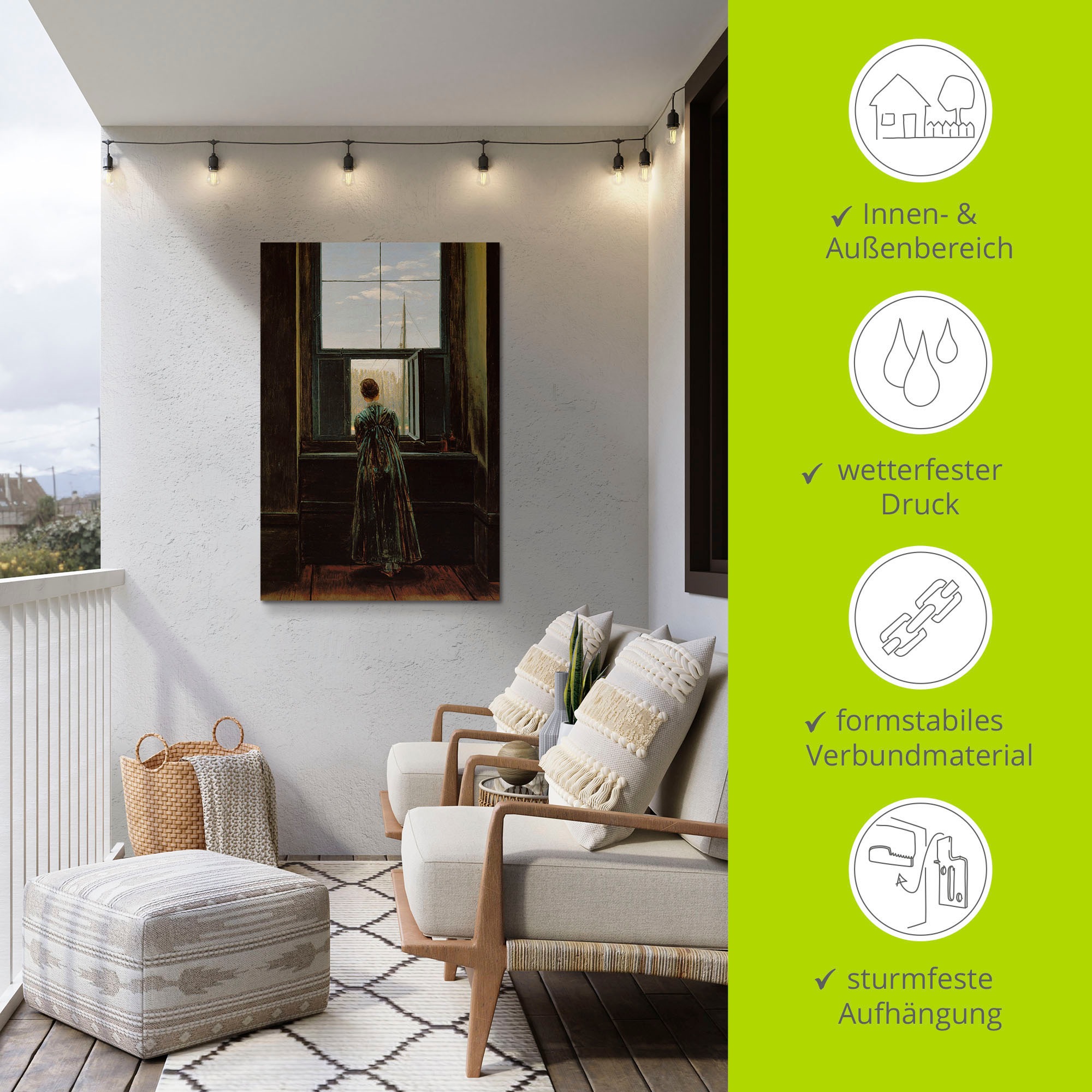 Artland Alu-Dibond-Druck »Frau am Fenster. 1822(?)« Frau 1 Stk. tlg. für Innen- und Außenbereich geeignet, Outdoorbild