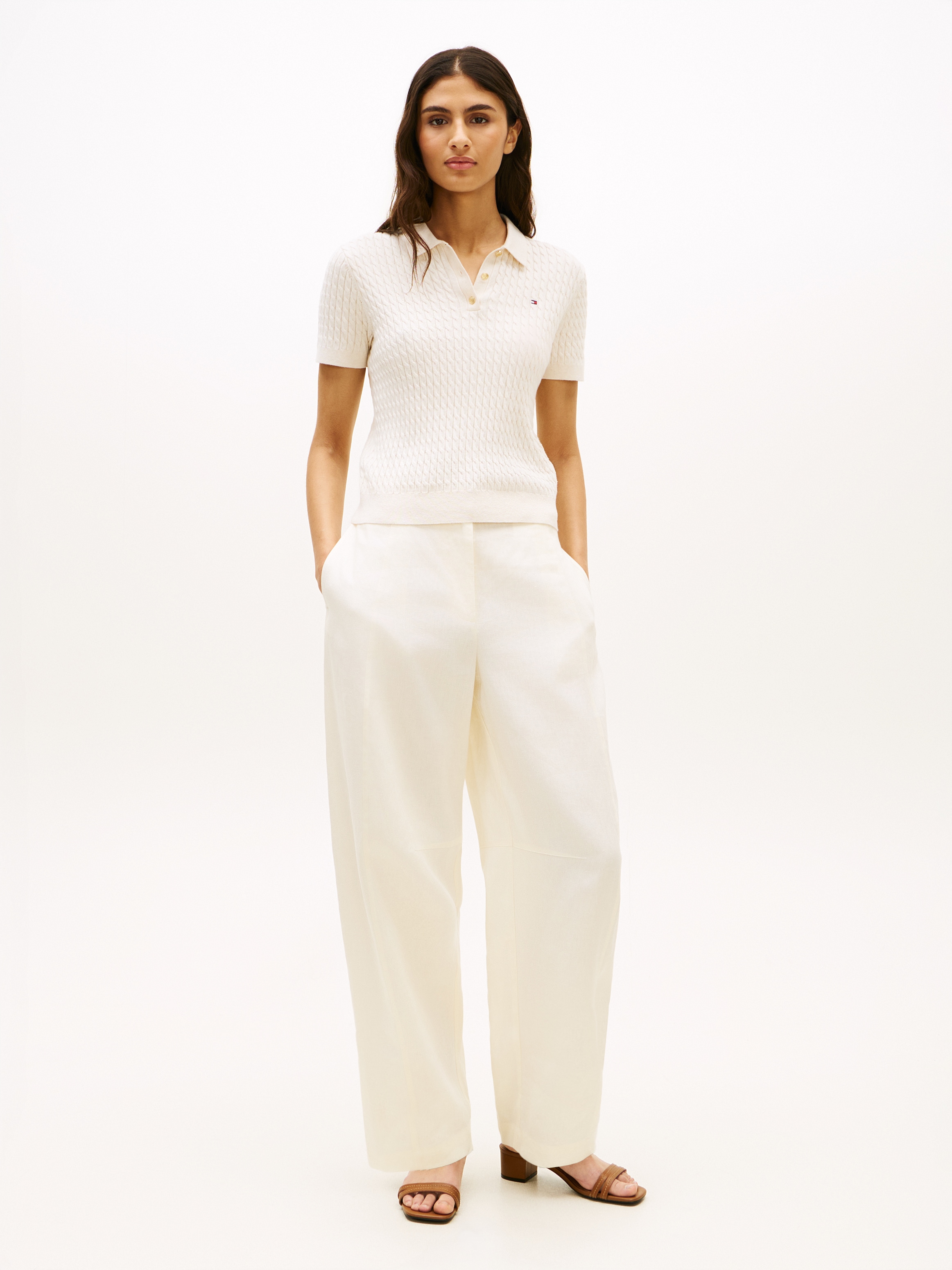 Tommy Hilfiger Poloshirt »CO CABLE POLO-NK SS SWEATER« mit Zopfmuster, Regular Fit