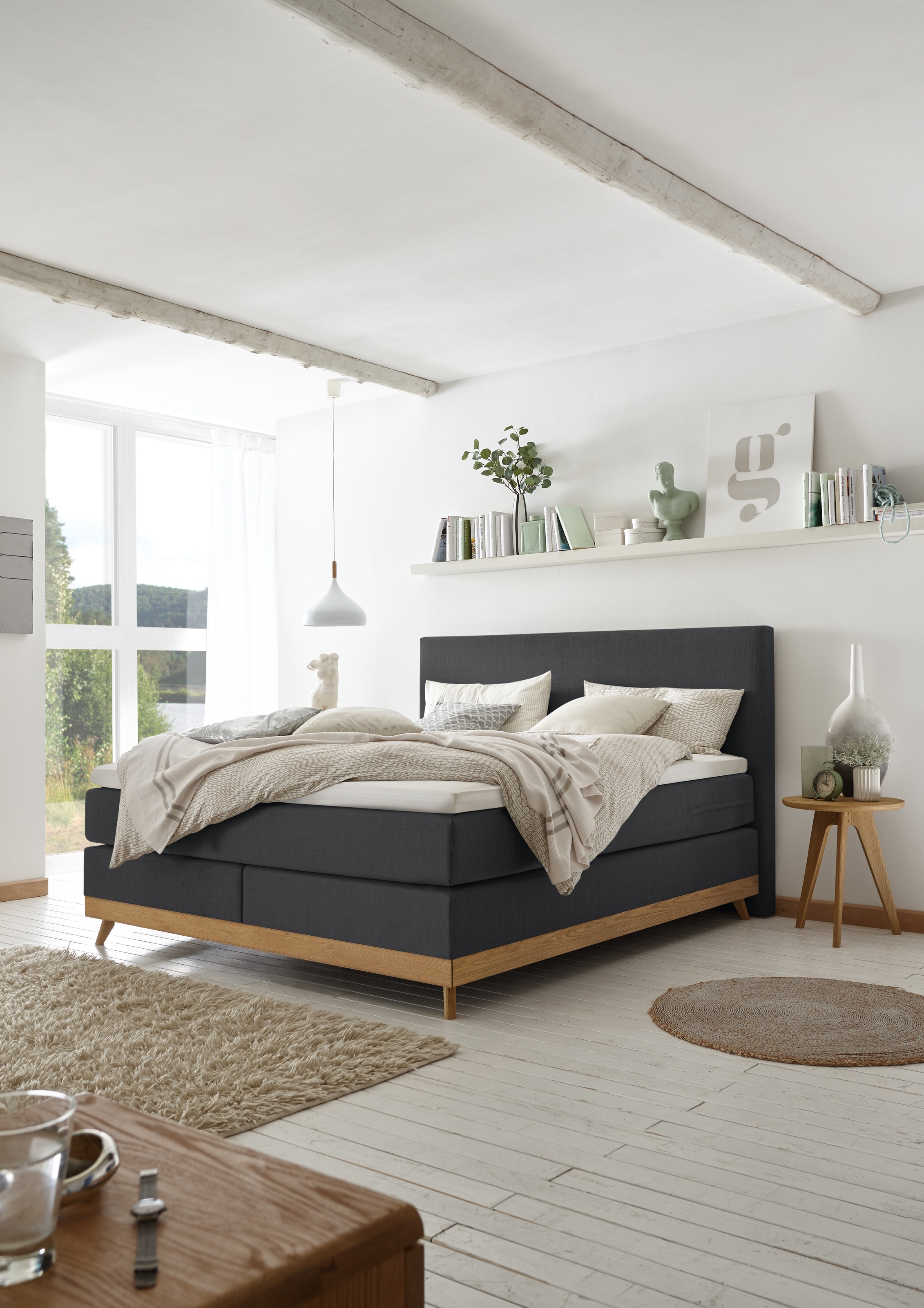 HASENA Boxspringbett »Scandia«, Massivholzrahmen und Füsse aus Eiche