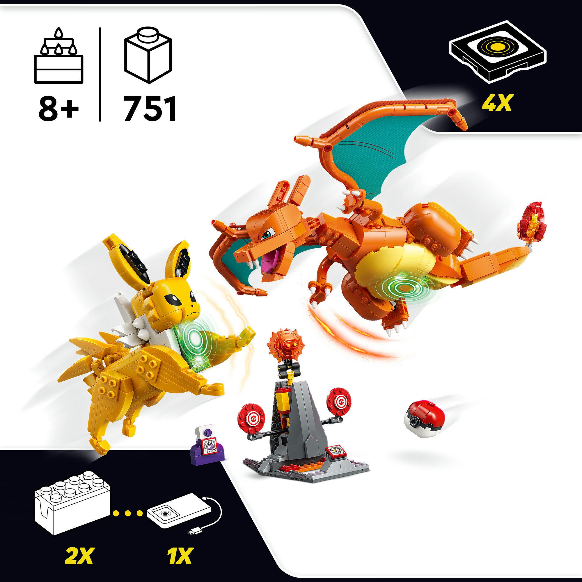 LEGO® Konstruktionsspielsteine »SMART Play: Ultimativer Showdown zwischen Glurak und Blitza (72167)« LEGO Pokémon; inklusive SMART Brick; mit Licht- und Soundeffekten