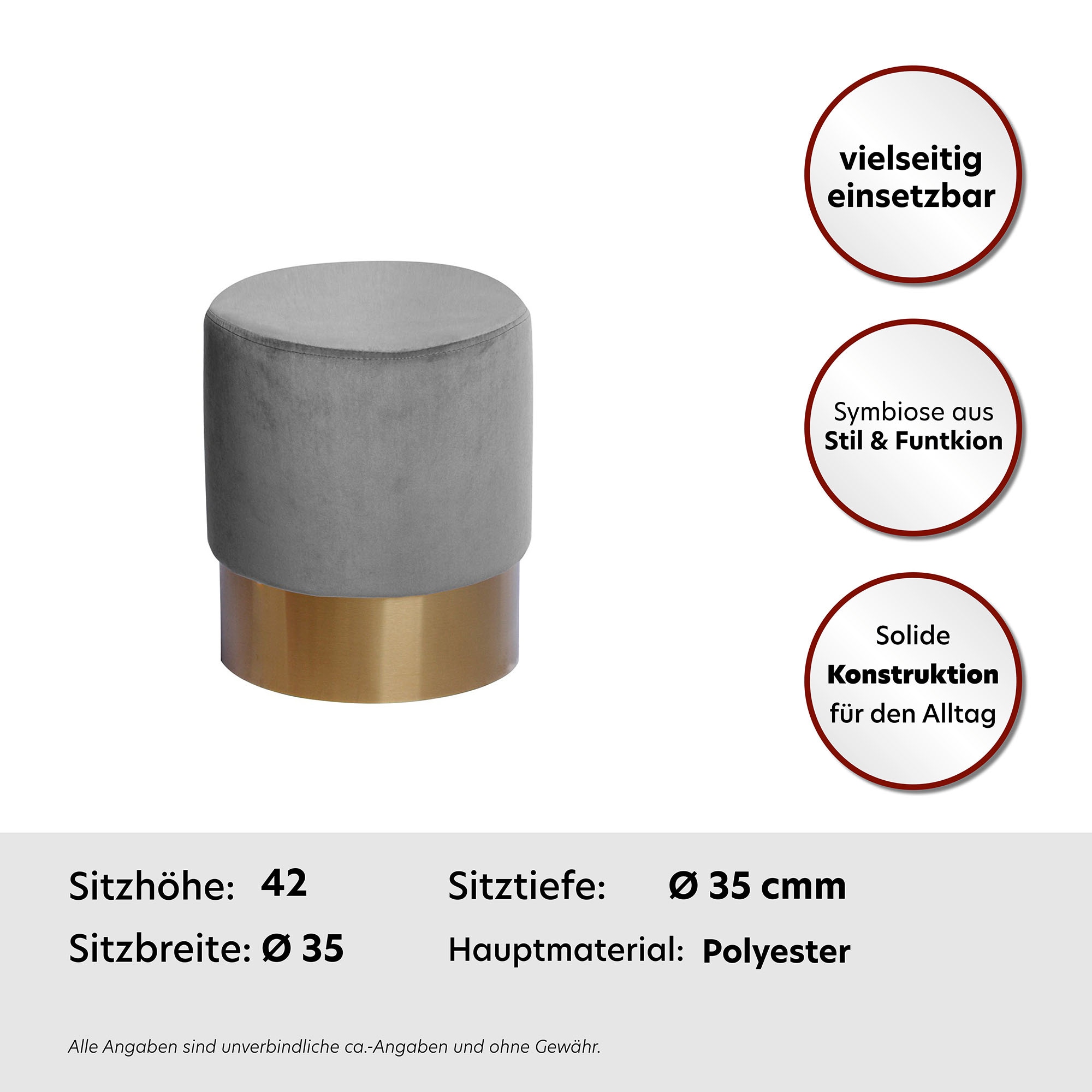Kayoom Hocker »Nano 110, Hocker in stilvollem Design, runde Form, mit Fuß aus Metall« 1 Stk. tlg. Golz Akzente, mit pflegeleichtem Stoffbezug, runde Form