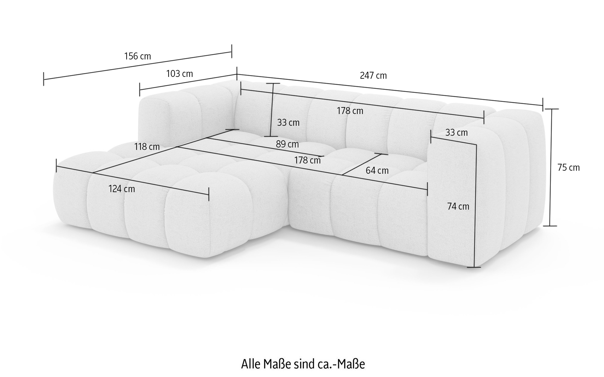 homsy by Ana Johnson Ecksofa »»L« BOUBELLE L-Form, Design-Sofa, Bubble-Optik, Breite 247 cm« hoher Sitzkomfort dank Wellenunterfederung, L Sitztiefe 63 cm