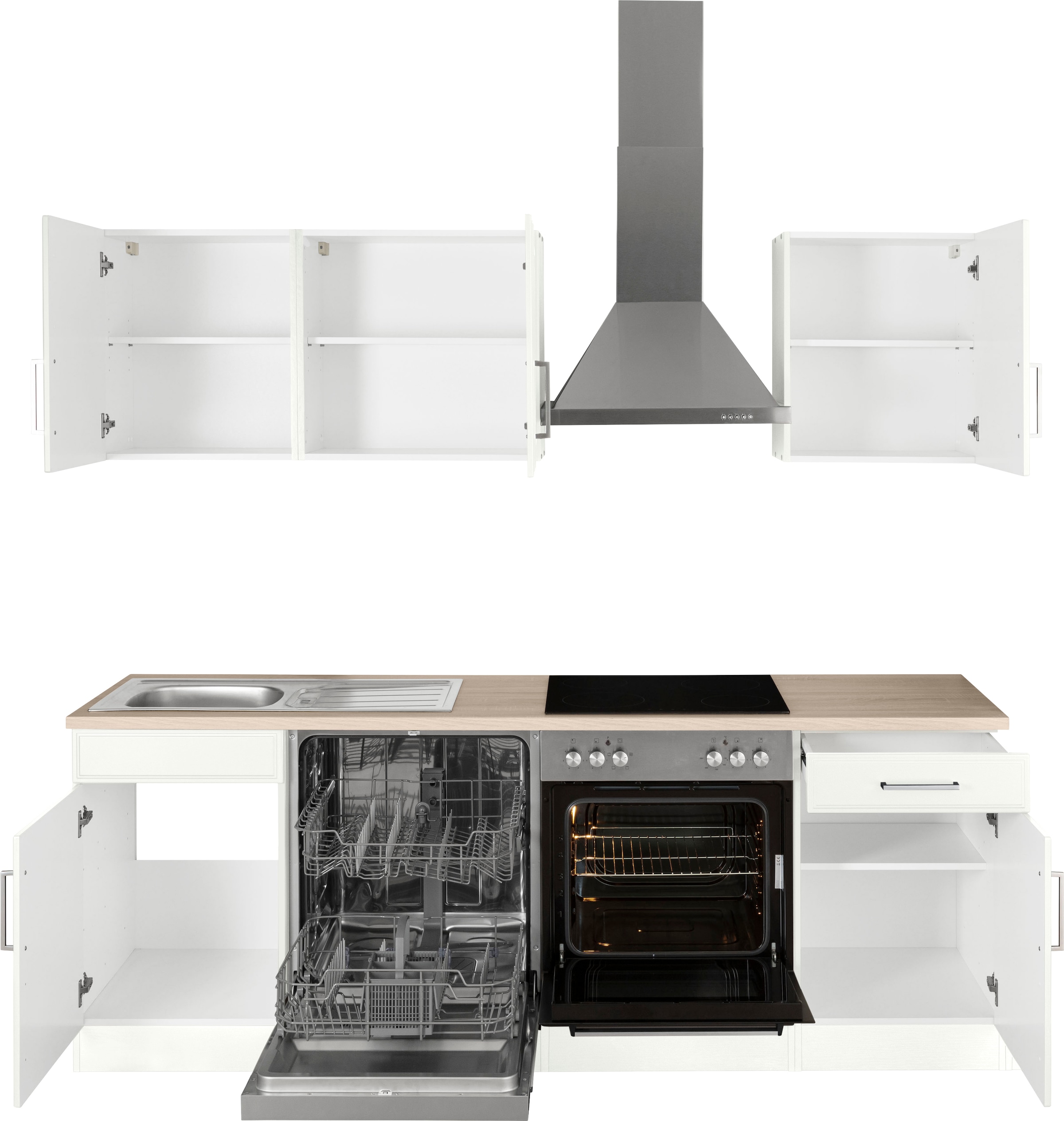 KOCHSTATION Küchenzeile »KS-Stockholm« Breite 220 cm, mit hochwertigen MDF Fronten im Landhaus-Stil