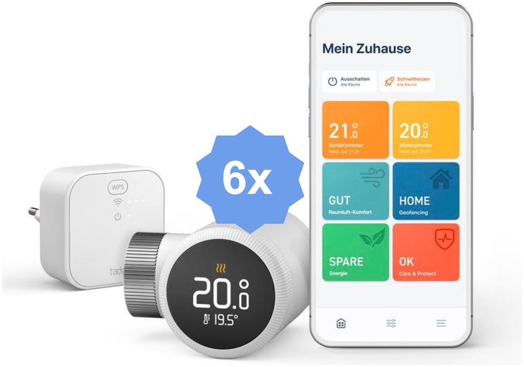 Tado Heizkörperthermostat »Bridge + 6x Smartes Heizkörperthermostat (Line X)«