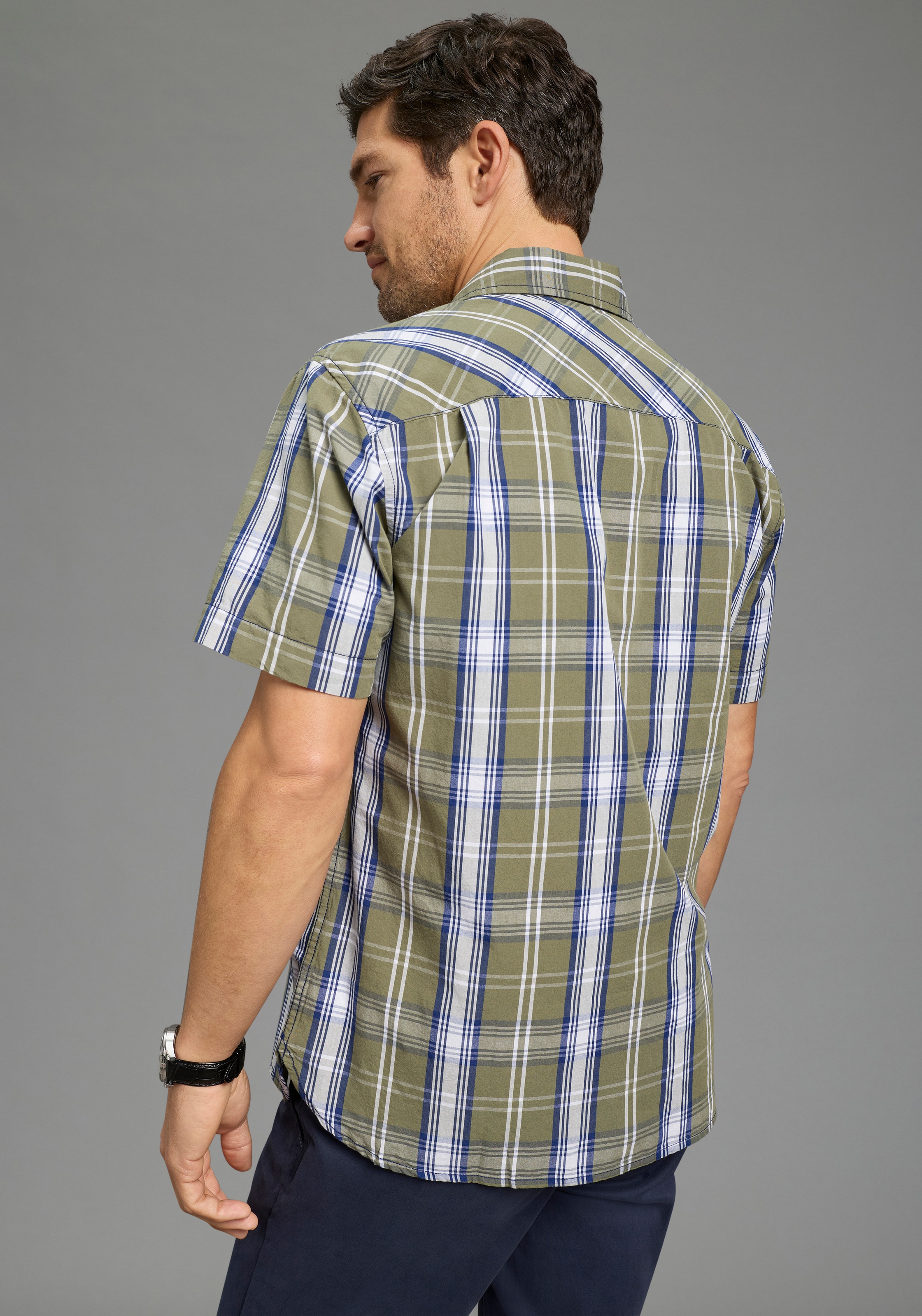 Man's World Karohemd Kurzarm, für Casualmode, Basic, Frühling und Sommer, aus Baumwolle