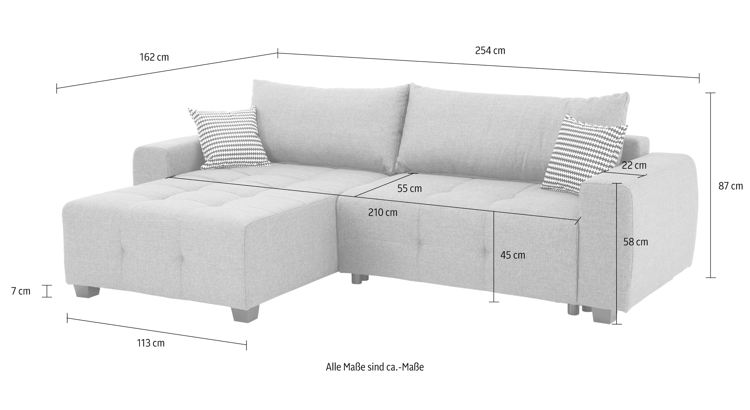 Home affaire Ecksofa »Bella L-Form, B: 254 cm - OTTO. Verlässliche Qualität.« mit 2 Zierkissen, optional Bettfunktion & Bettkasten, Federkern