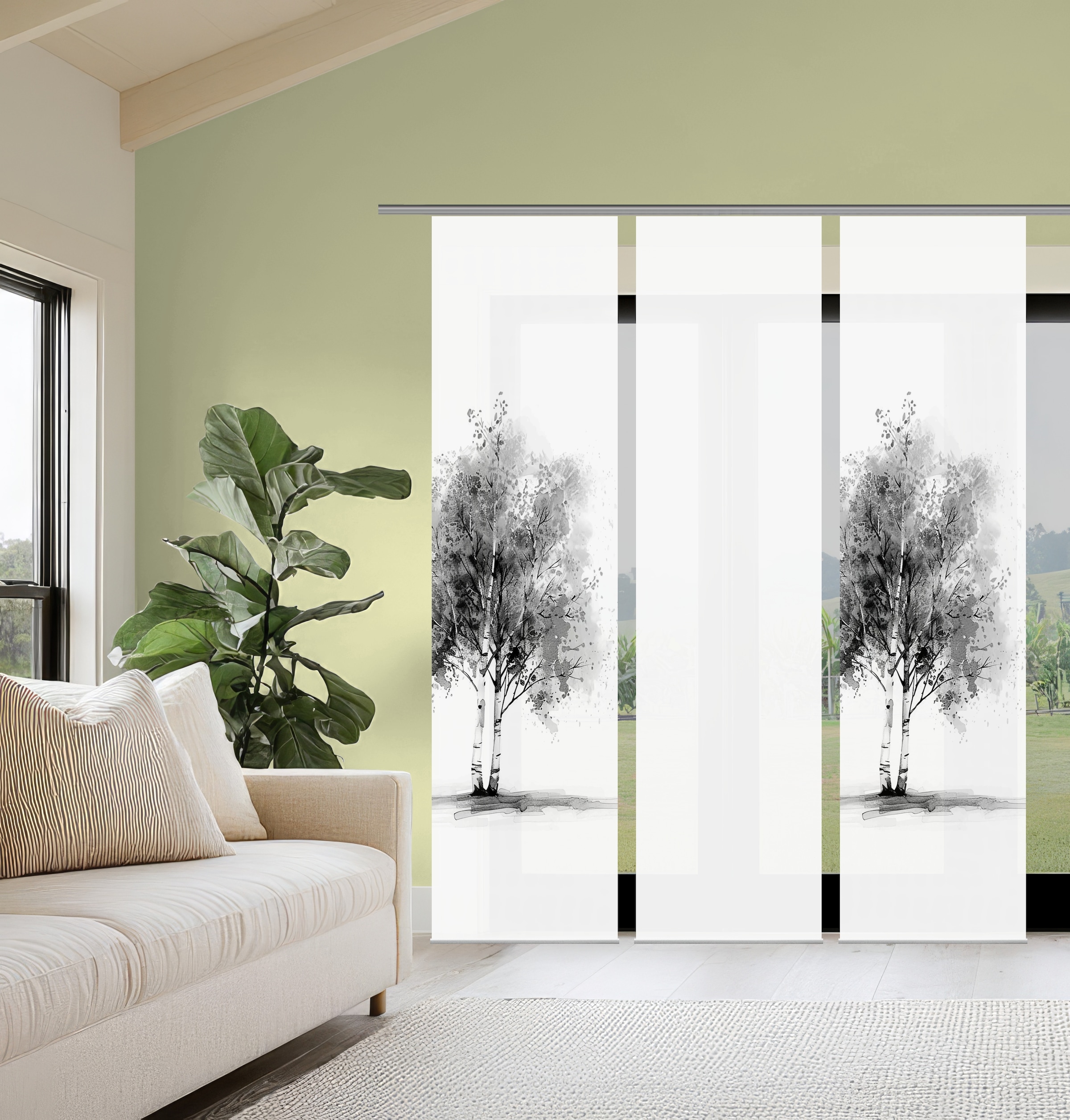 HOME WOHNIDEEN Schiebegardine »TREE« Paneelwagen 3 Stk. tlg. Schiebewand Seidenoptik, SET, Digitaldruck
