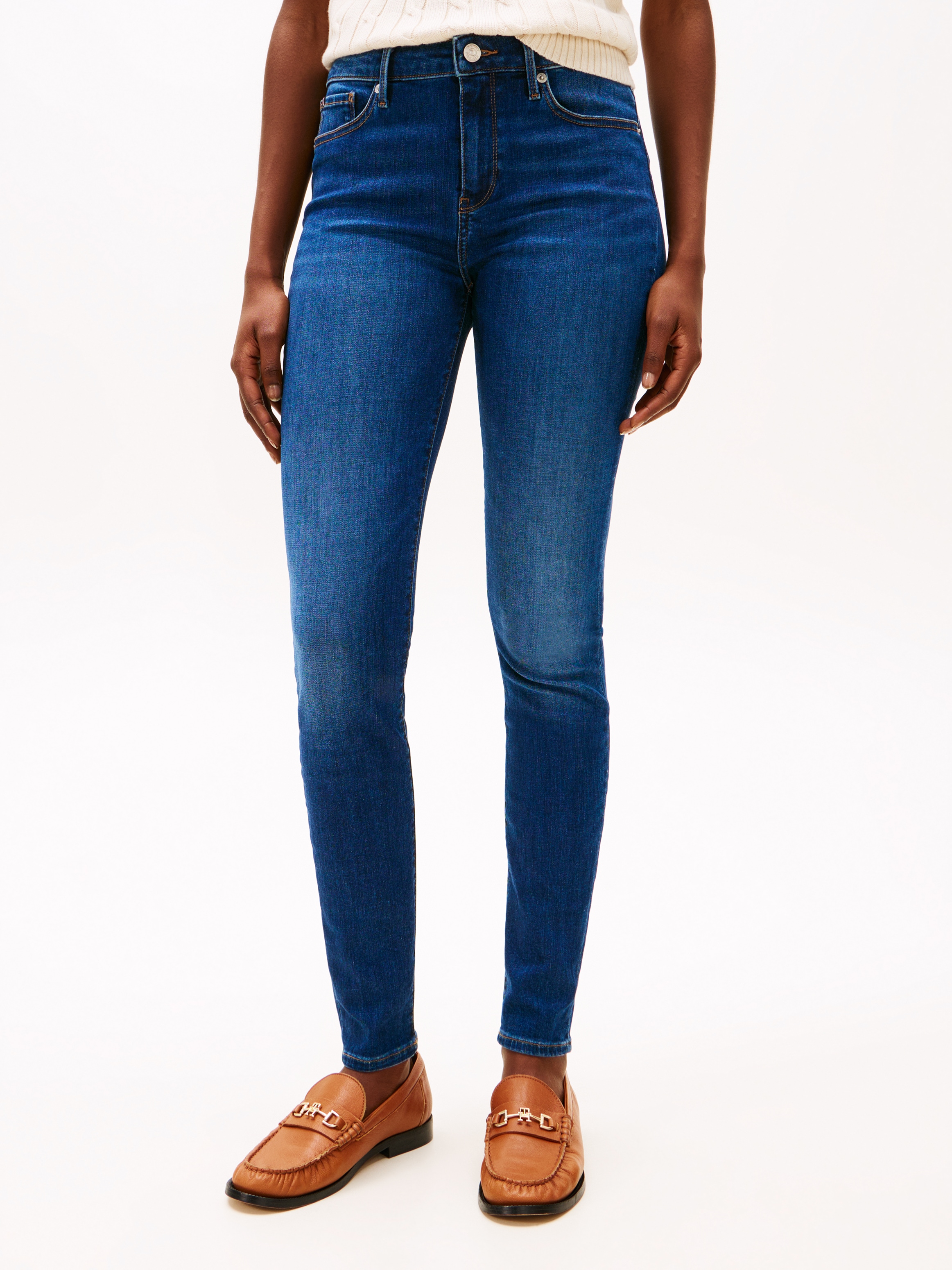 Tommy Hilfiger Damen Skinny-fit-Jeans »COMO Skinny RW ACE mit Logo-Badge und knöchellangem Schnitt« casual in blau, Größe 33