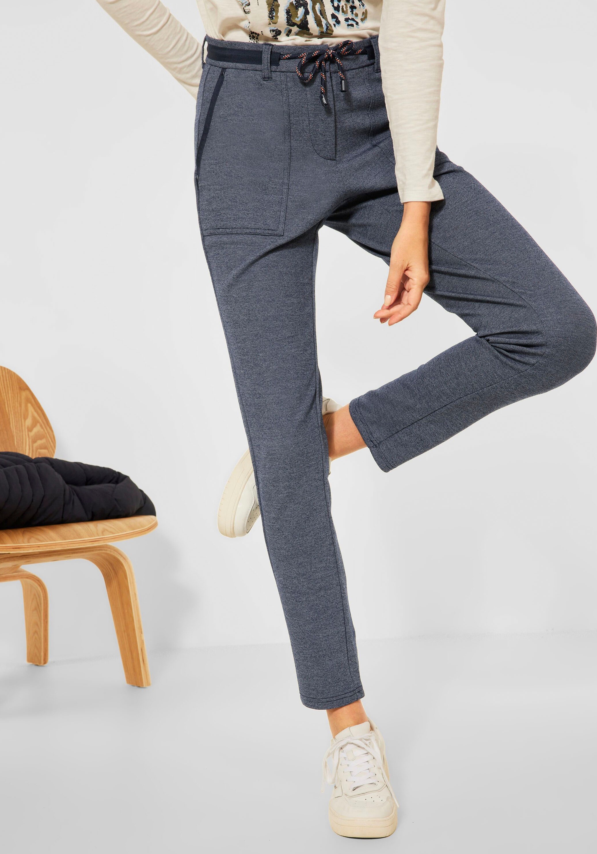 Cecil Jerseyhose »Style Tracey«, in Denim Optik & zusätzlichem Gürtelband