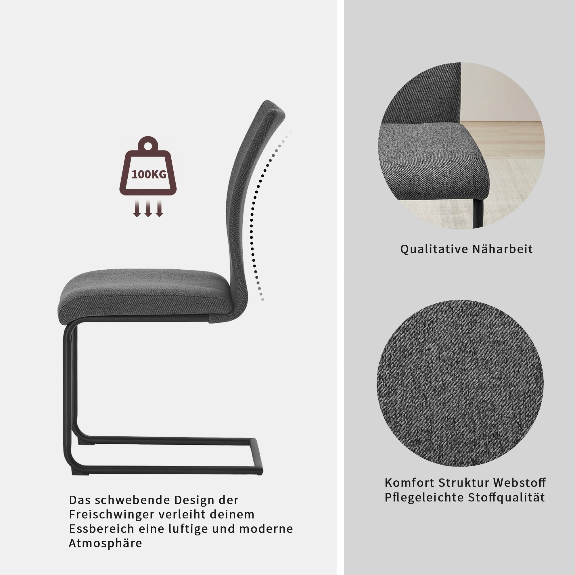 OTTO home Eckbankgruppe »Stevian« Set, 1 ausziehbarer Esstisch + 1 Eckbank Recamiere links + 2 Stühle, 4 Stk. tlg. Holz, Strukturstoffbezug, Freischwingerstühle, gesteppten Bänken