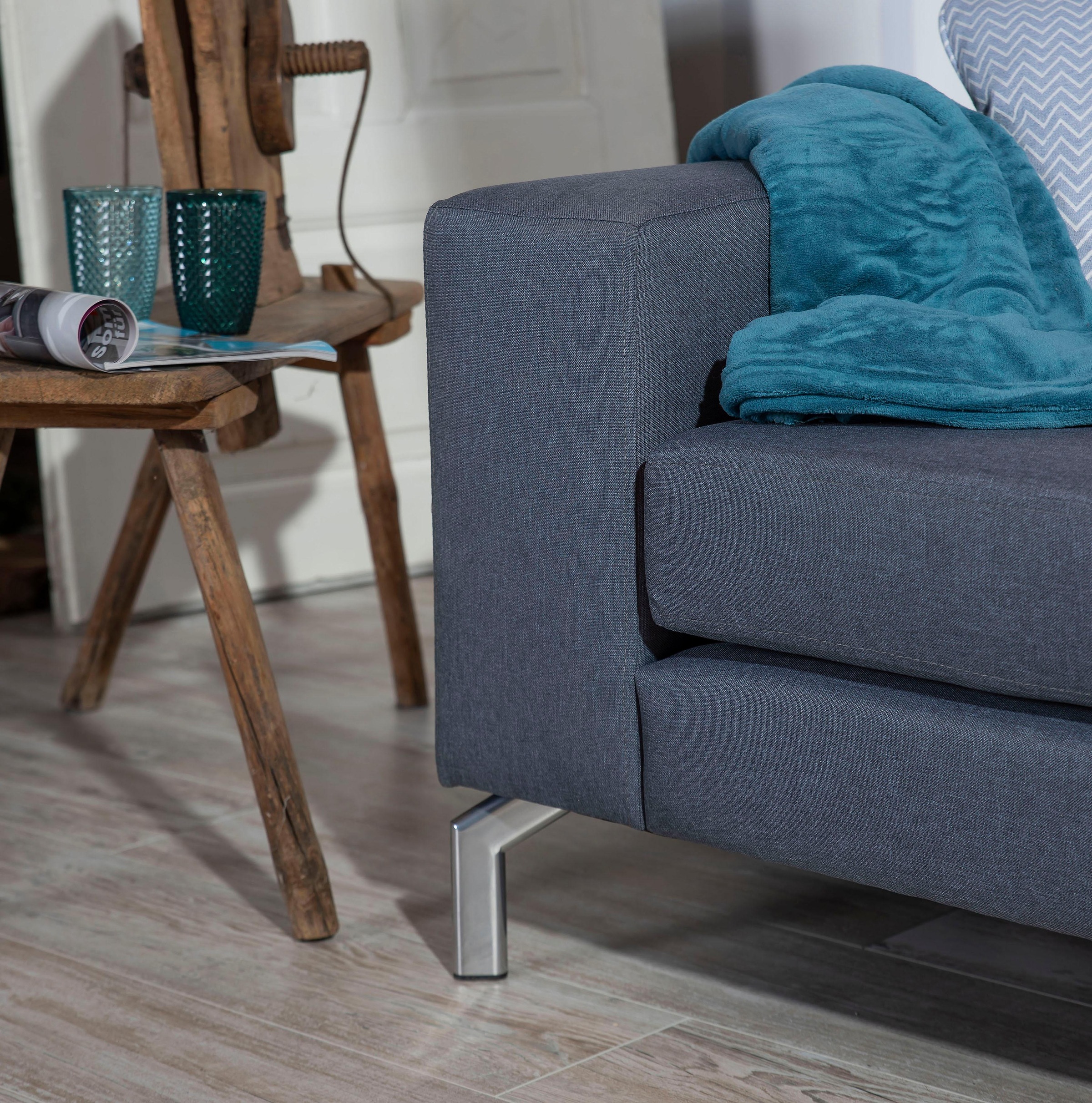 Max Winzer® Ecksofa »Flori Set inkl. Hocker, guter Sitzkomfort, aktuelles Design«, (Spar-Set, Ecksofa und Hocker), elegant mit abgewinkelten Chromfüßen, inklusive Zierkissen