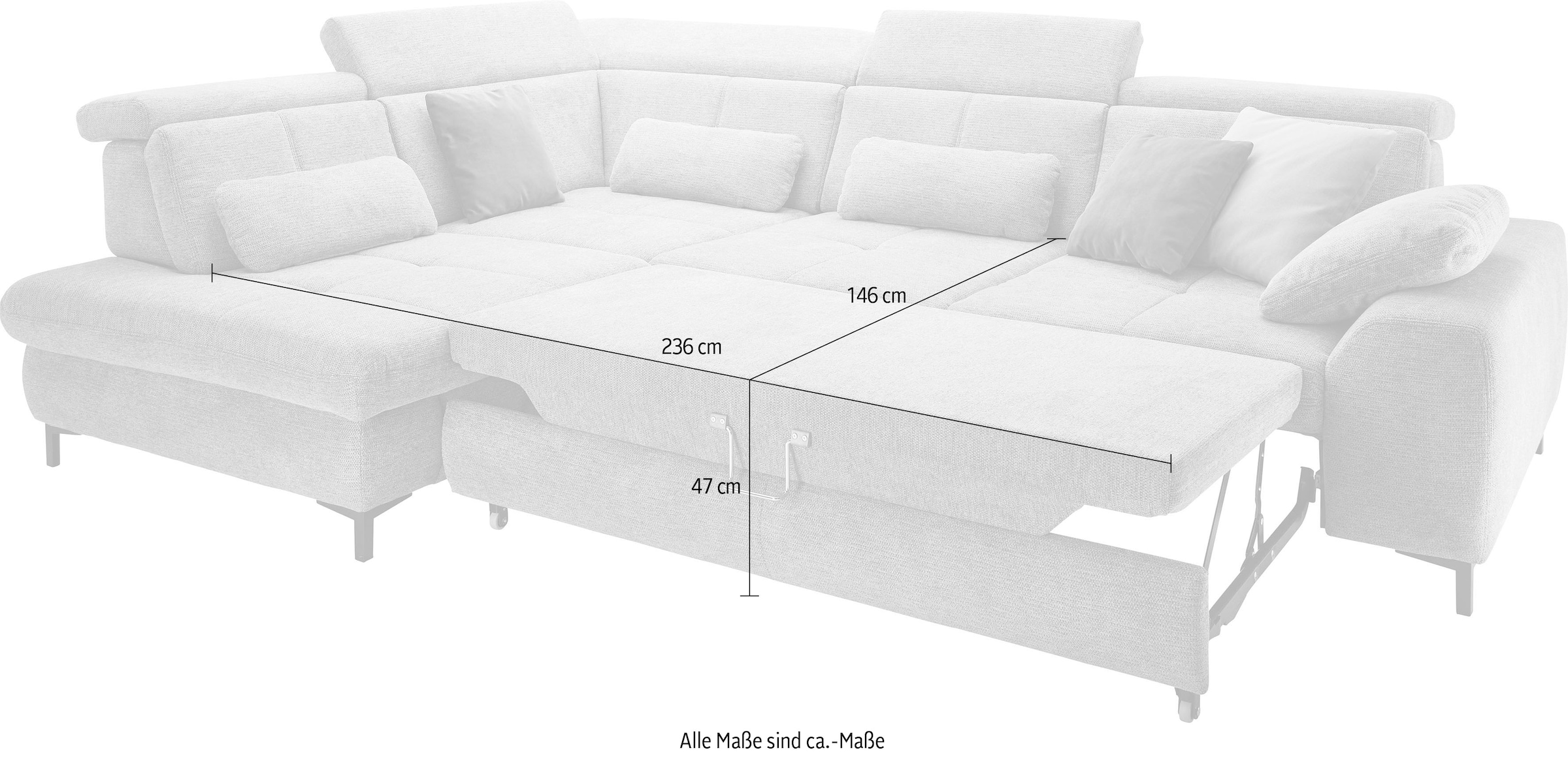 set one by Musterring Ecksofa »SO 3400, Komfortsitzhöhe 47cm oder 49cm, inkl. Sitztiefenverstellung«, verschiedene Funktionen, Kaltschaumpolsterung, Stellmaße 220 x 317 cm