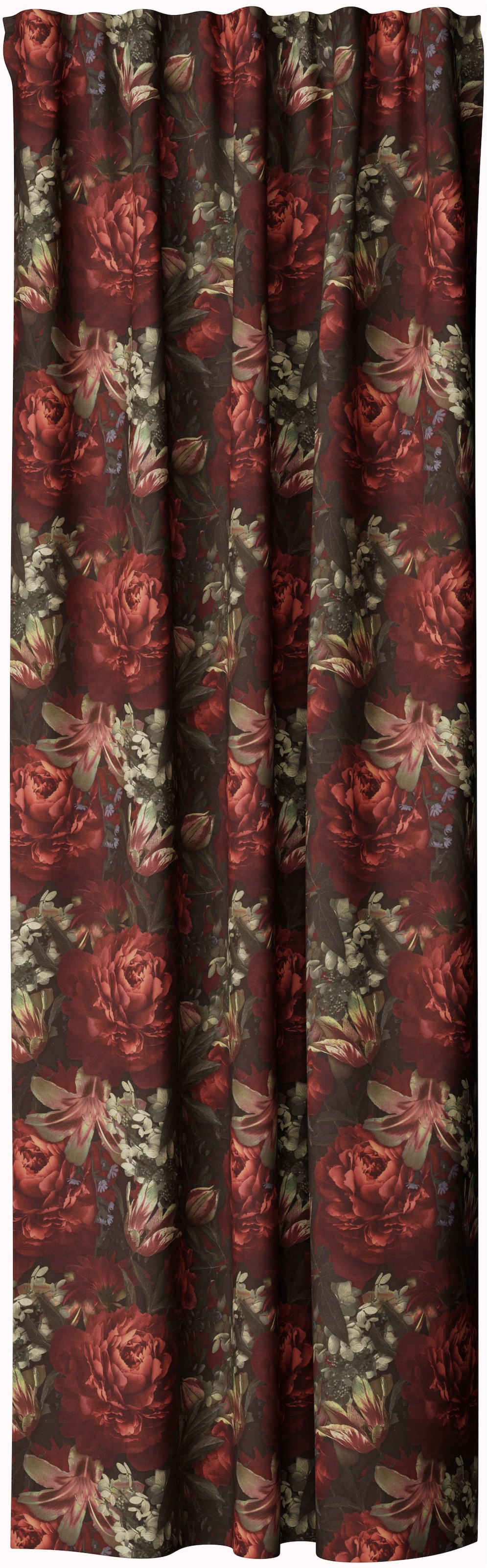 HOMING Vorhang »Roja« verdeckte Schlaufen 1 Stk. tlg. blickdicht, rot, Blumen, floral, rose, Wohnzimmer, Schlafzimmer