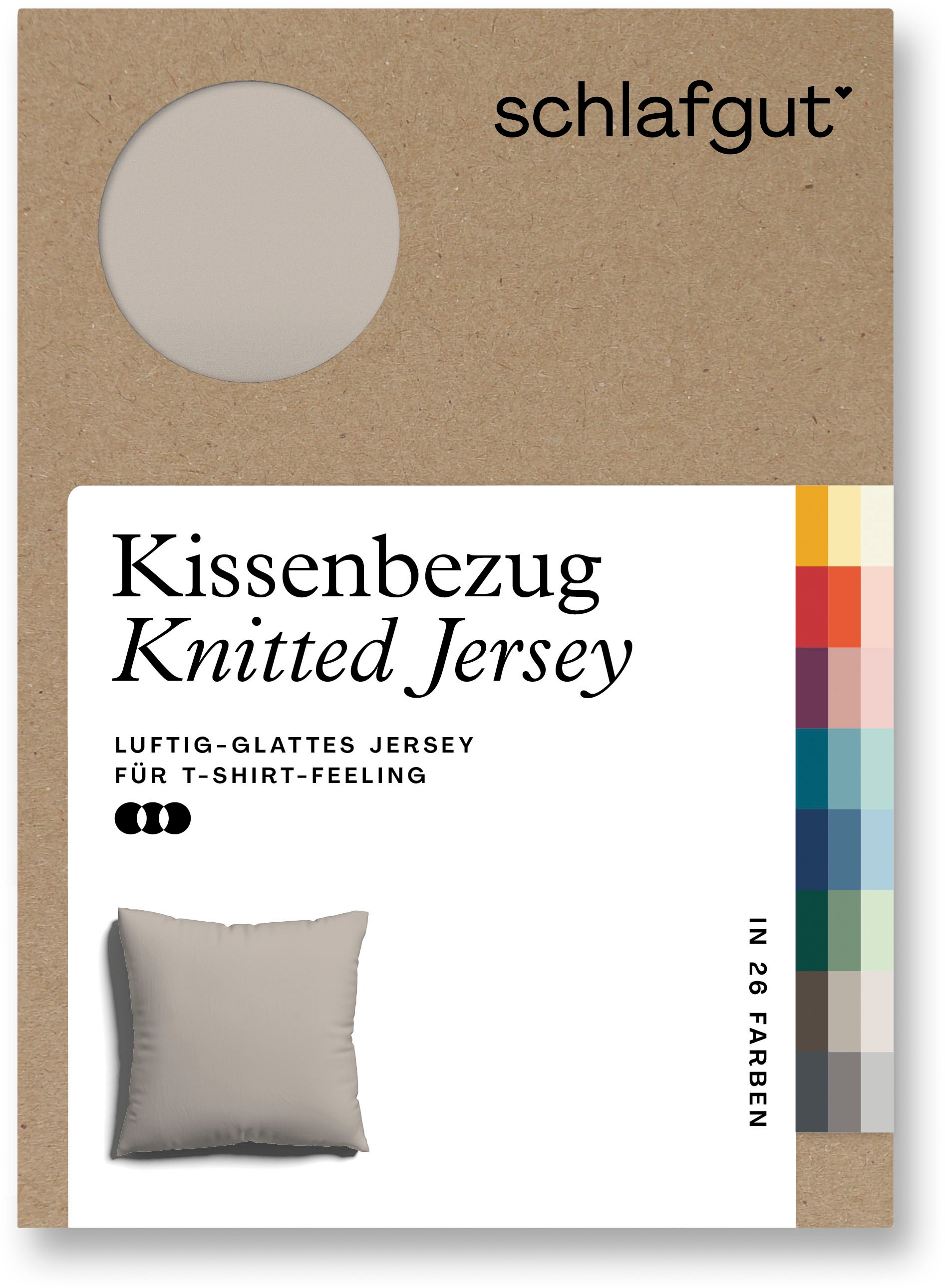 Schlafgut Kissenbezug »Knitted Jersey aus Bio-Baumwolle mit Elasthan, bügelfrei,«, (1 St.), besonders fein gestrickt, Kissenhülle mit farbigem Reißverschluss