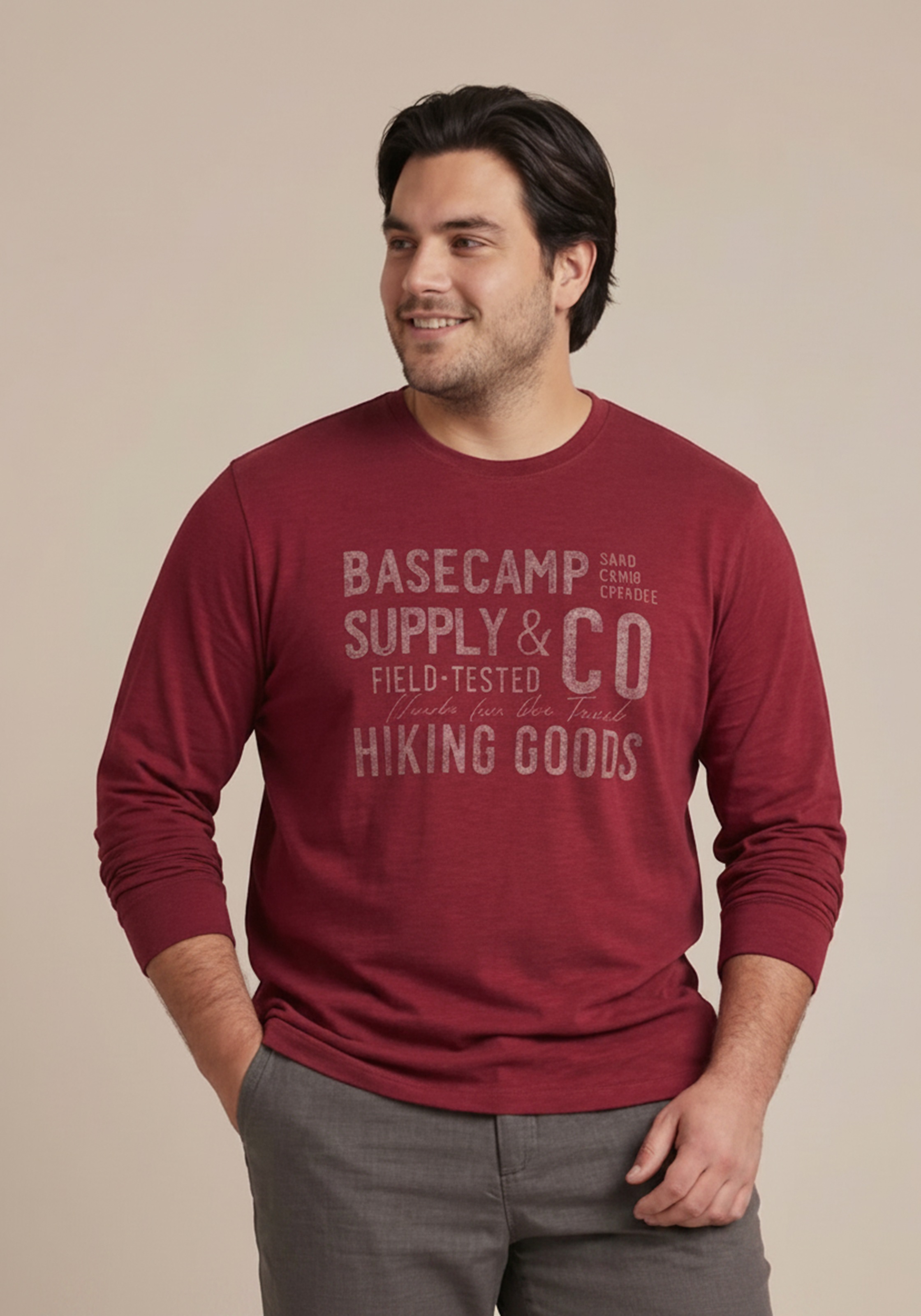 Man's World Plus Rundhalsshirt »auch in Grosse Größen bis Gr. 7XL« Regular Fit, Langarm, bedruckte Optik, für Casualmode
