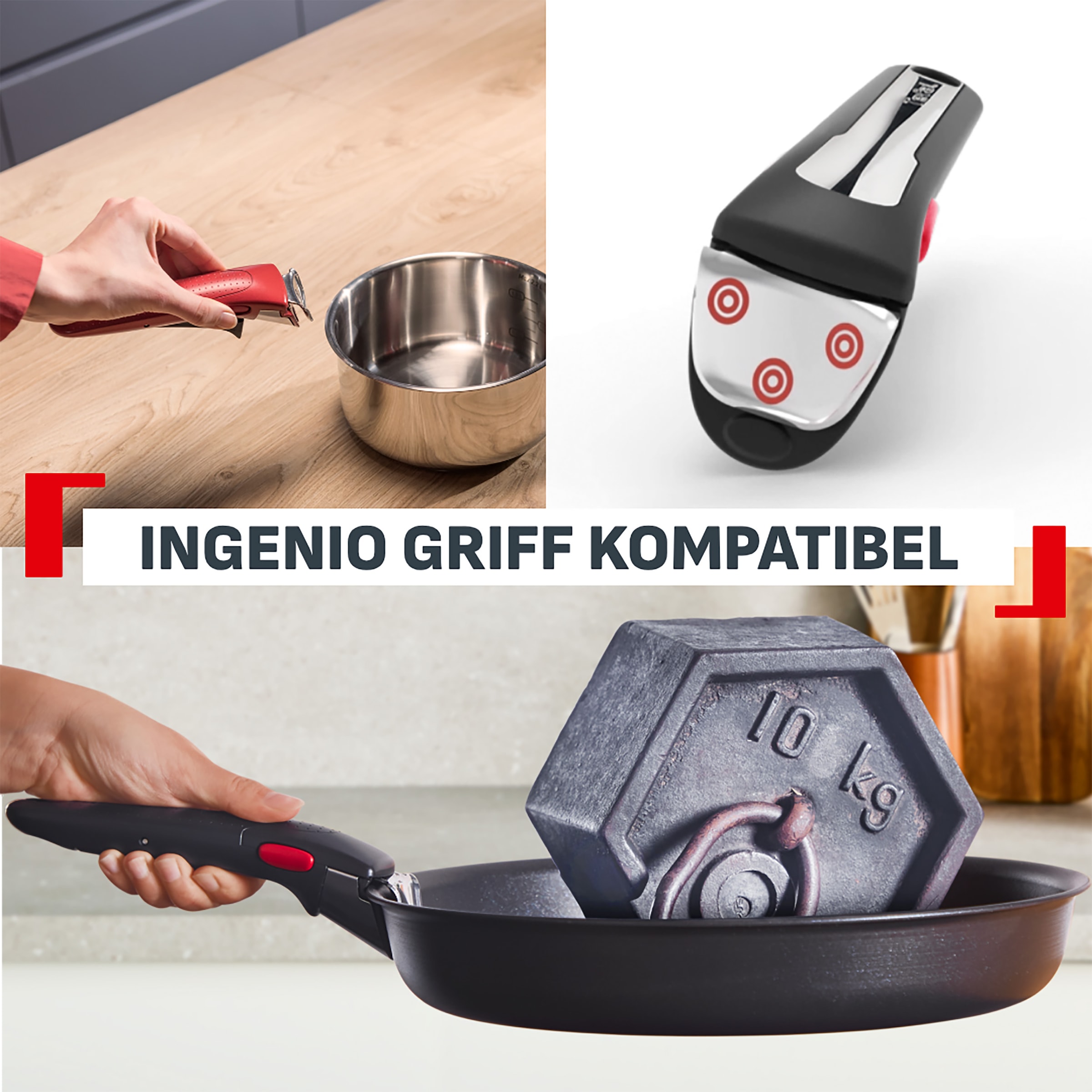 Tefal Pfannen-Set »Ingenio Excellence Fusion« Aluminium Set, 3 tlg. abnehmbarer Ingenio-Griff, Thermo-Signal, stapelbar, Induktion
