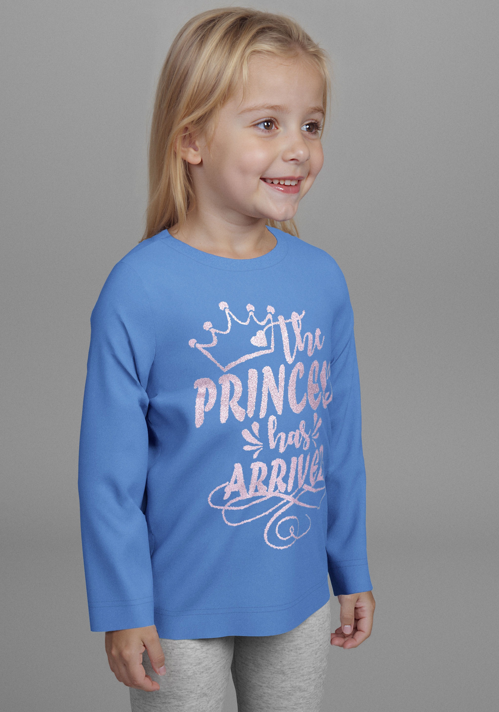 KIDSWORLD Langarmshirt »mit Glitzerprint: PRINCESS HAS ARRIVED«, Sprücheshirt, Glitzershirt für kleine Prinzessinnen