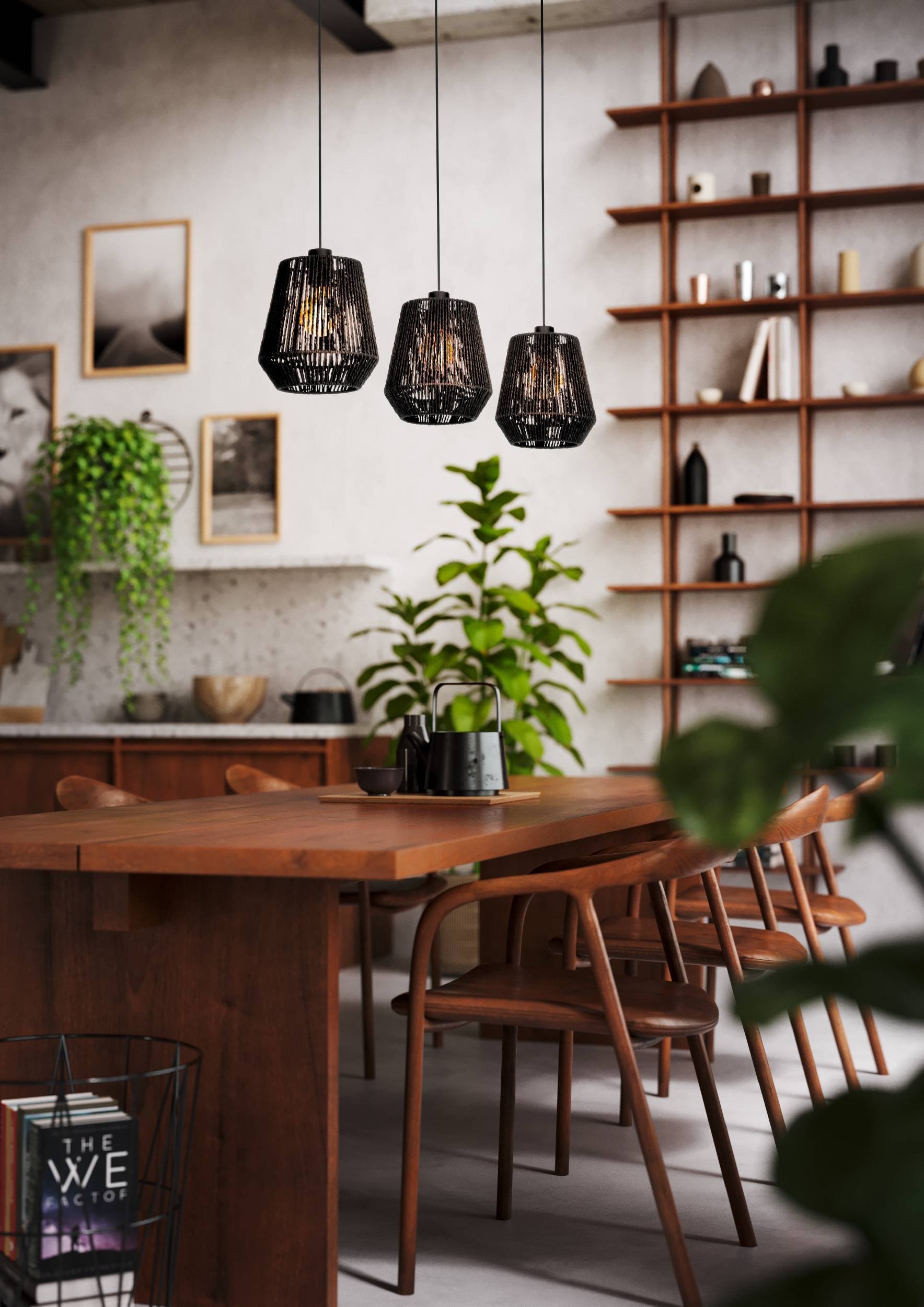EGLO Hängeleuchte »Persley Pendelleuchte, Esszimmerlampe Japan-Stil, E27, Hängelampe« E27 1 Stk. Hängeleuchte - L92 x B22 x H110 cm - schwarz - 3X60W exkl.