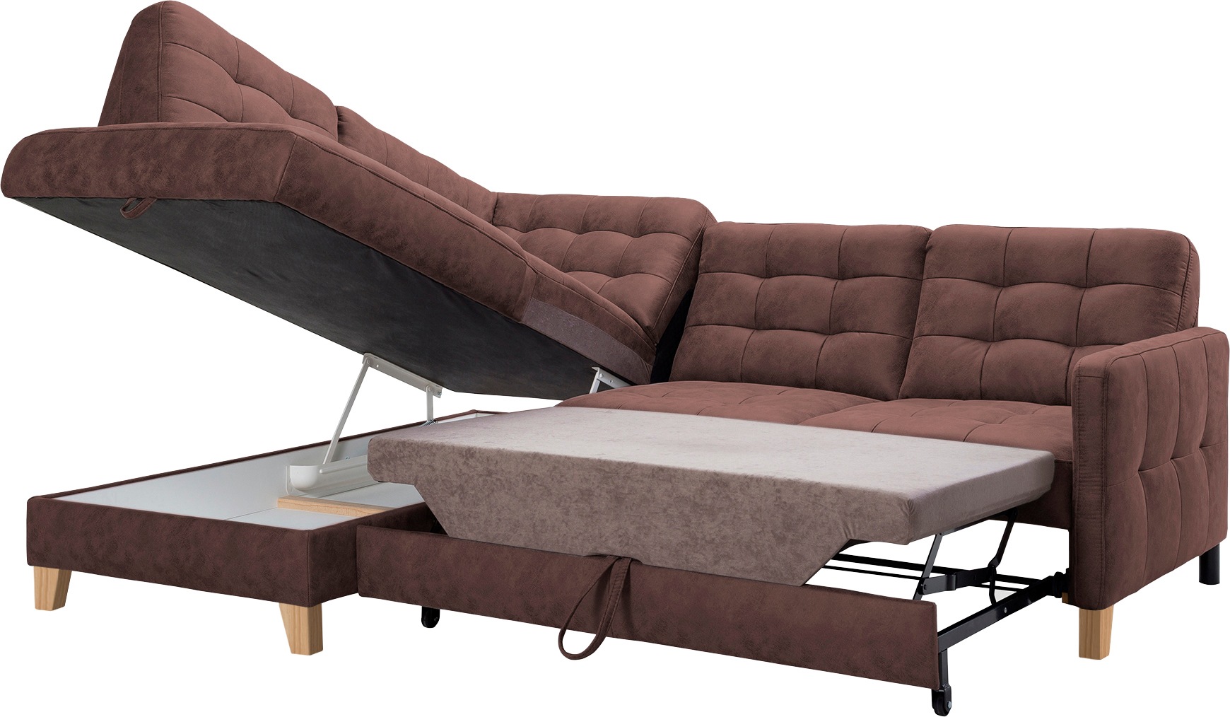 exxpo - sofa fashion Ecksofa »Elio, kompakt und komfortabel, bequem, zeitloses Design, L-Form«, wahlweise mit Bettfunktion und Bettkasten