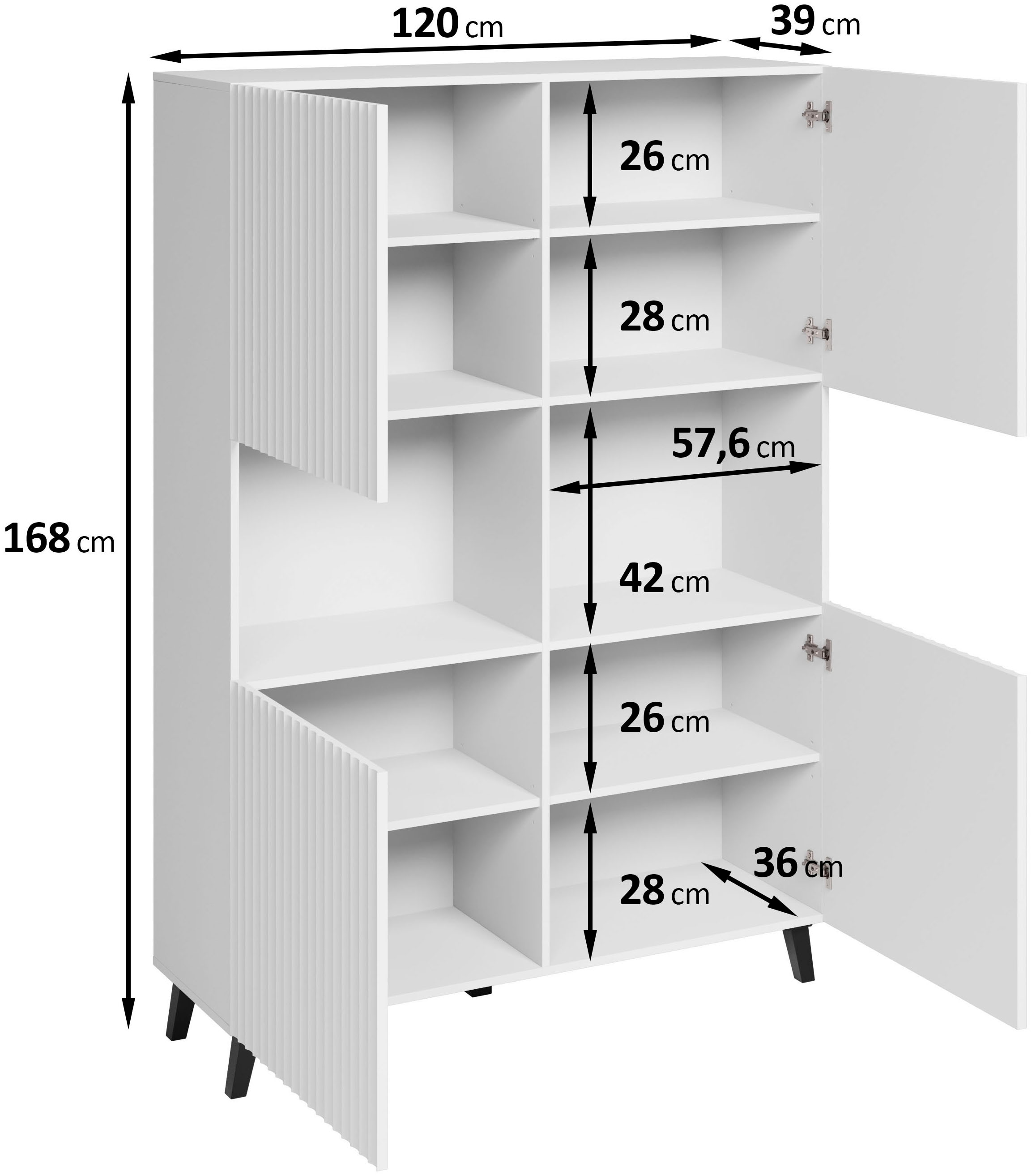 INOSIGN Highboard »PHUKET«, (1 St.), Moderne Hochkommode ohne Griffe mit 10 Fächern, Breite 120 cm