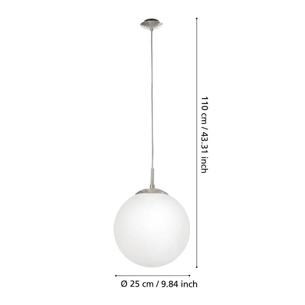 EGLO Hängeleuchte »RONDO Pendellampe, Metall in silber, Glas in Opal matt weiß, E27«, 1 flammig, Leuchtmittel E27 | Leuchtmittel wechselbar-ohne Leuchtmittel, Esszimmerlampe, zeitloses Design, modern, schlicht, 110x25cm