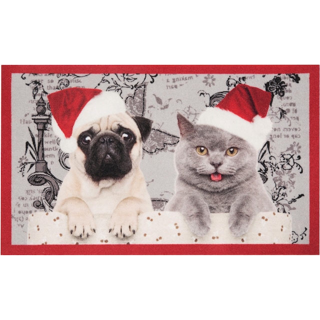 HANSE Home Fußmatte »Christmas Cat Dog«, rechteckig, Motiv Hund & Katze,  Pflegeleicht, Rutschfest, Weihnachten, Waschbar online bei OTTO