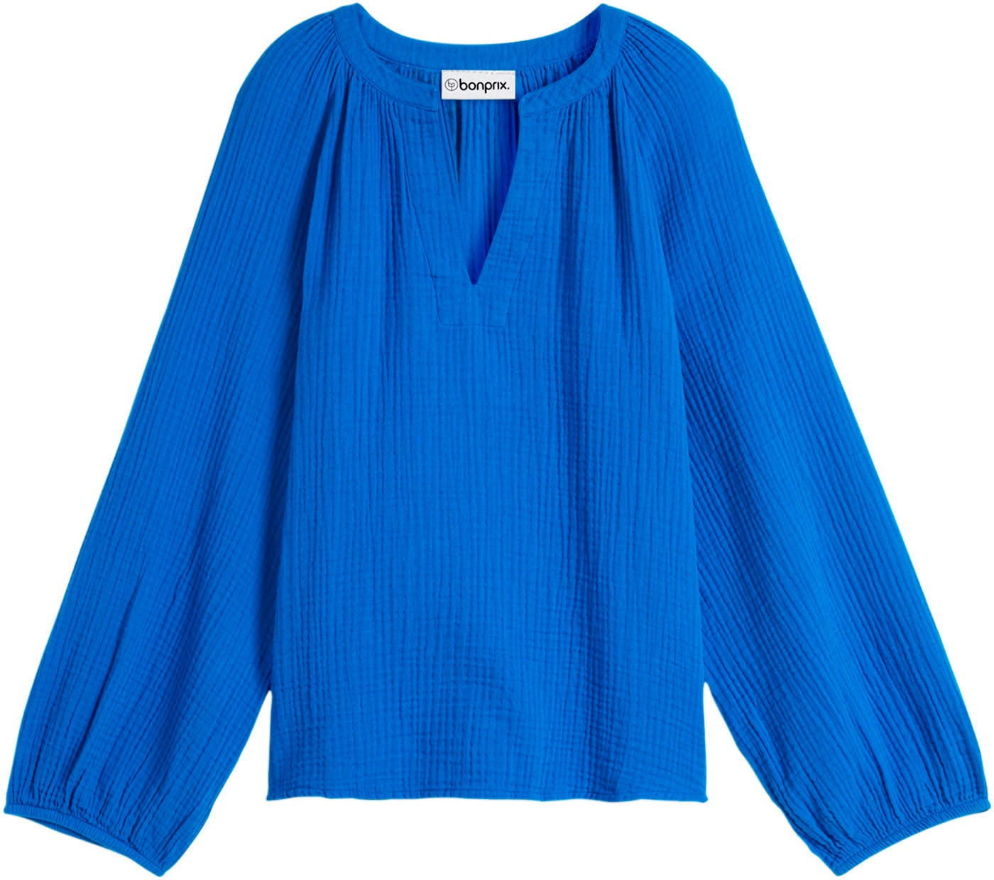 bonprix Shirtbluse »Oversize-Bluse aus Musselin« Oversize-Passform, mit V-Ausschnitt, aus Baumwolle, 3/4-Ärmeln