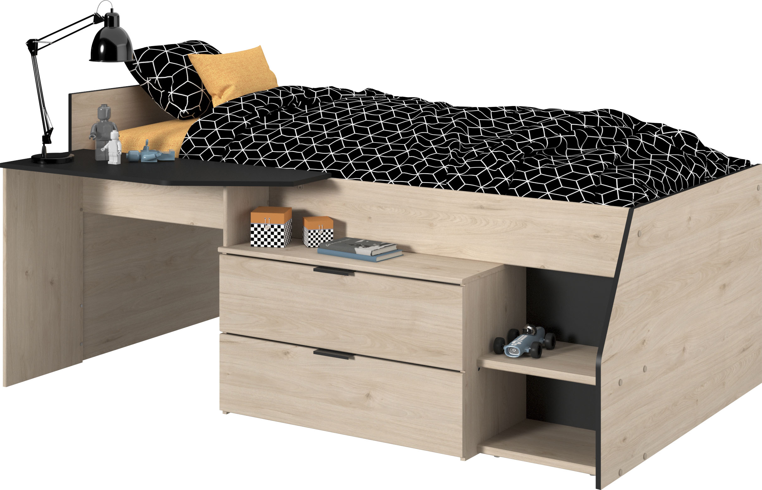 Hochbett »Milky«, mit kleiner Arbeitsfläche und kleiner Kommode, extra Stauraum