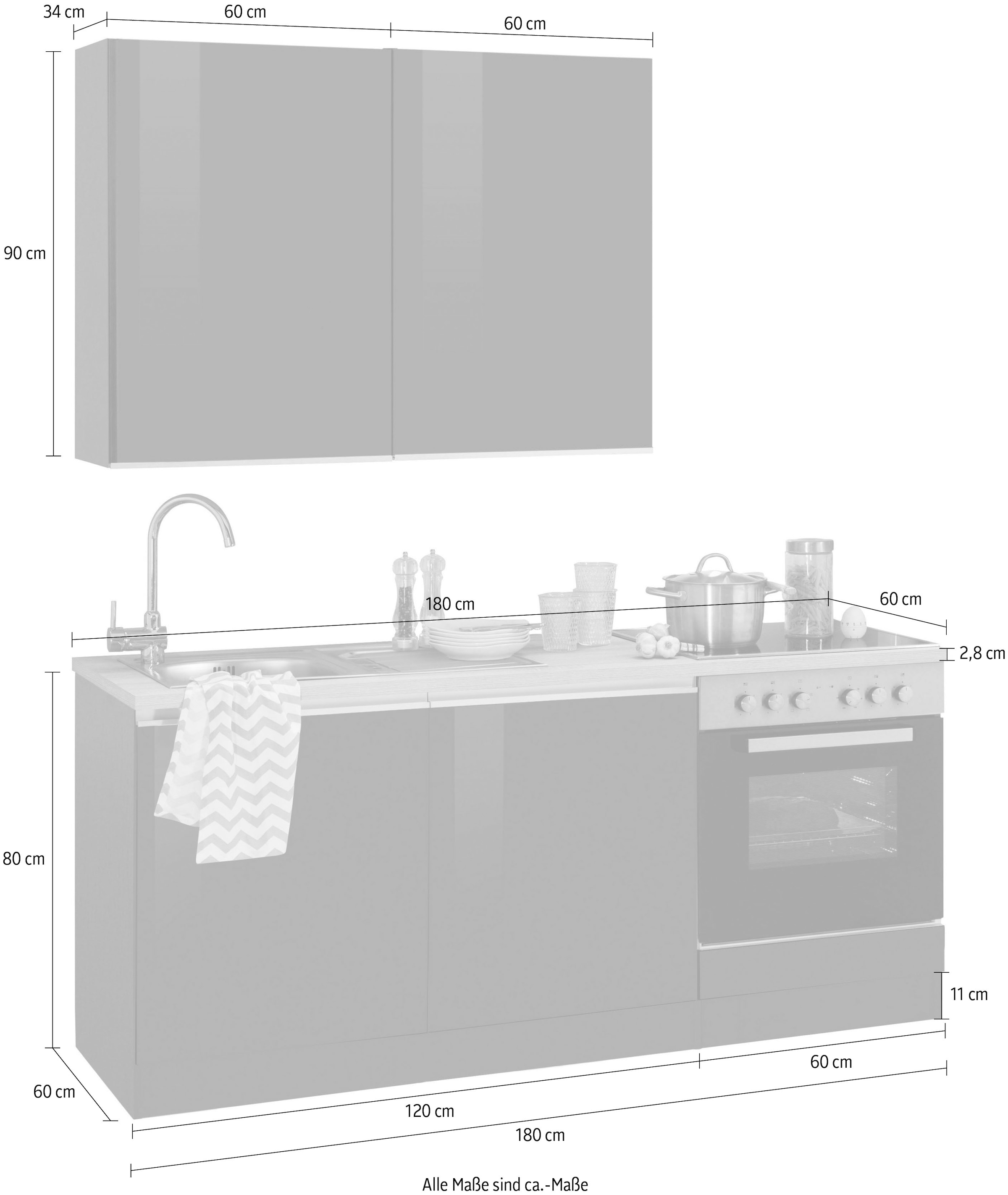 HELD MÖBEL Küchenzeile »Ohio«, ohne E-Geräte, Breite 180 cm bei OTTO | Kochfeldumbauschränke