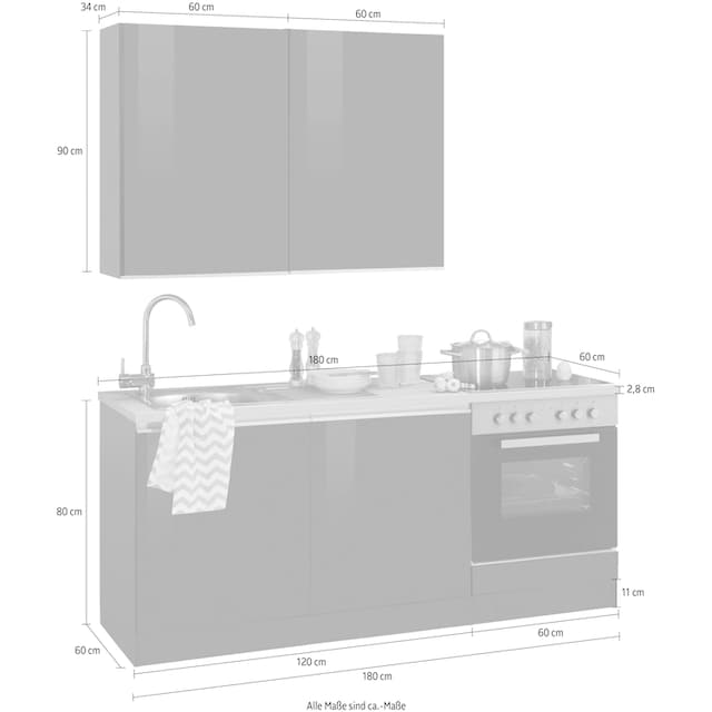 HELD MÖBEL Küchenzeile »Ohio«, ohne E-Geräte, Breite 180 cm bei OTTO